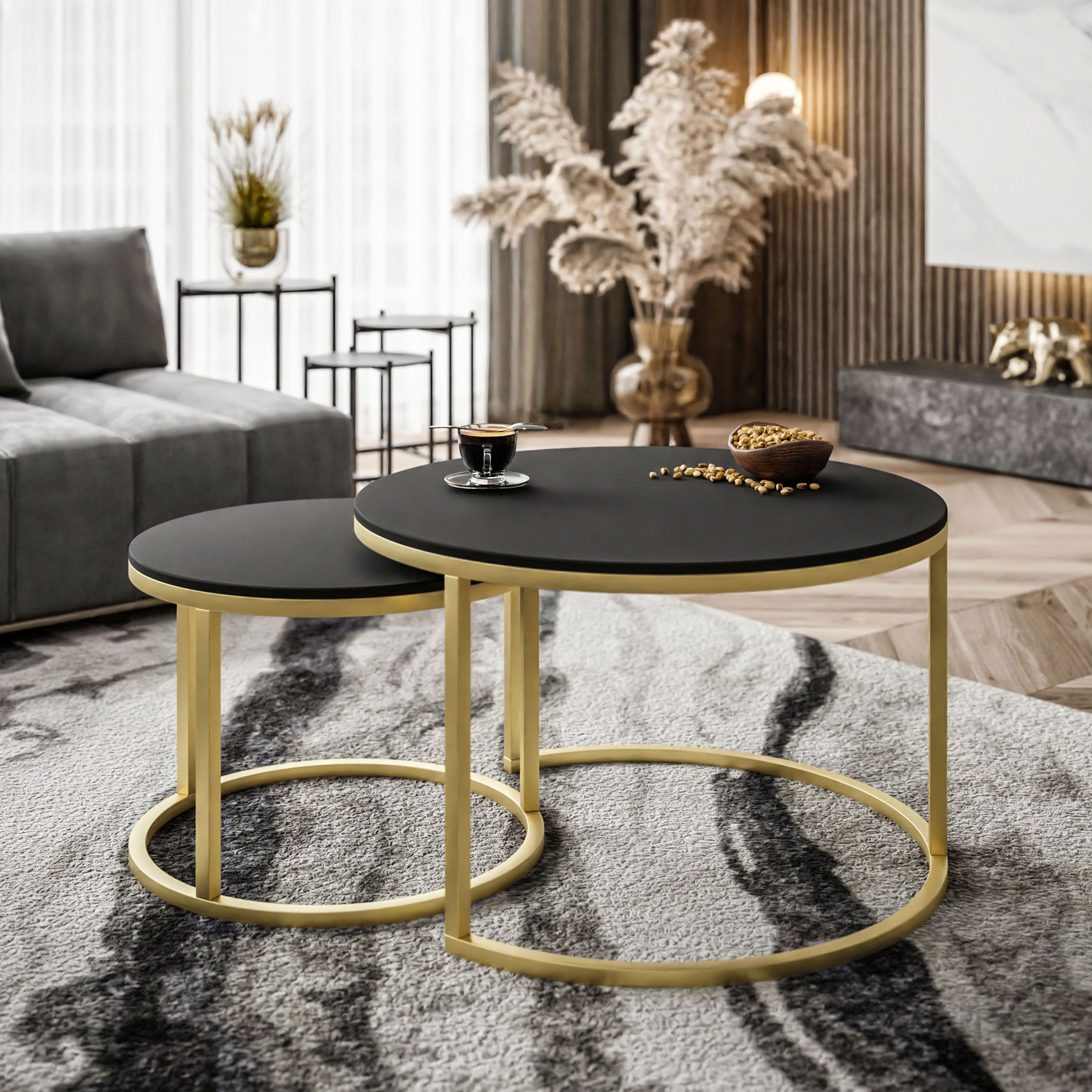 Lookway Couchtisch CIRI 2in1 Schwarzmatt (2er günstig online kaufen
