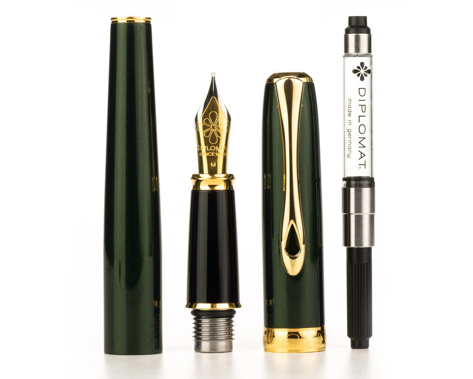 DIPLOMAT Füllhalter Füllhalter Diplomat Excellence A2 Evergreen vergoldet, Stärke M, (Füllhalter mit Tintenkonverter), MADE IN GERMANY