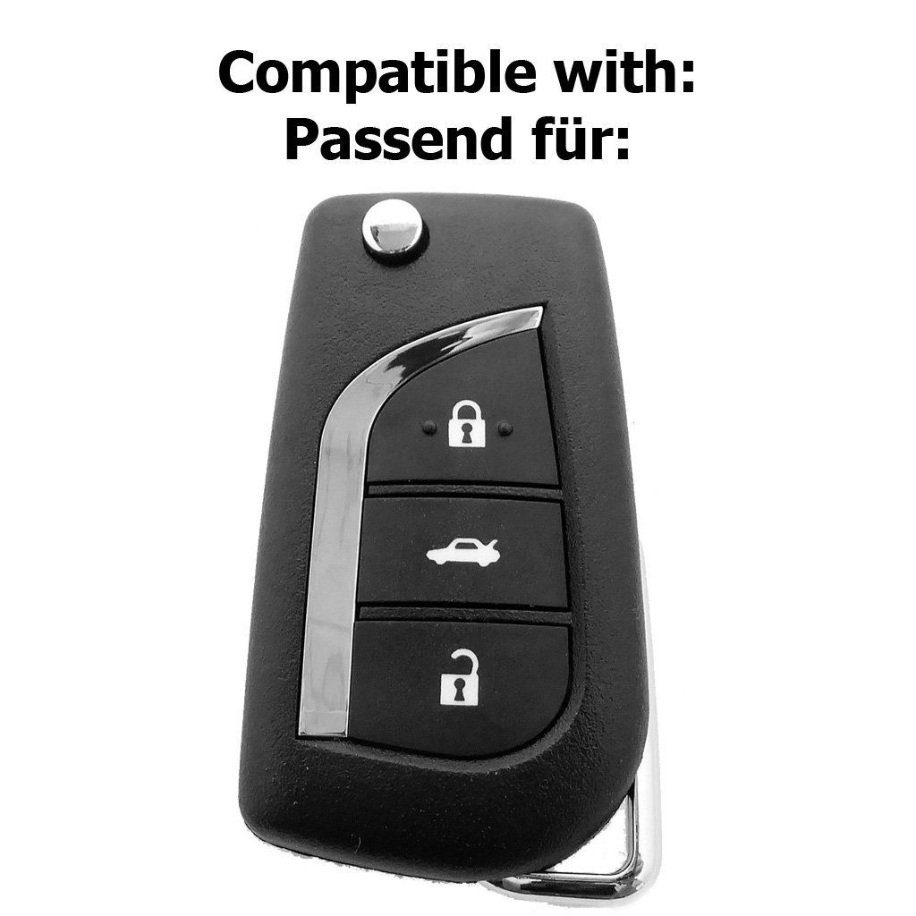 mt-key Schlüsseltasche Autoschlüssel 2012-2015 Klappschlüssel Rot, Hardcover Corolla Avensis Auris für Schutzhülle Verso Toyota Metallic