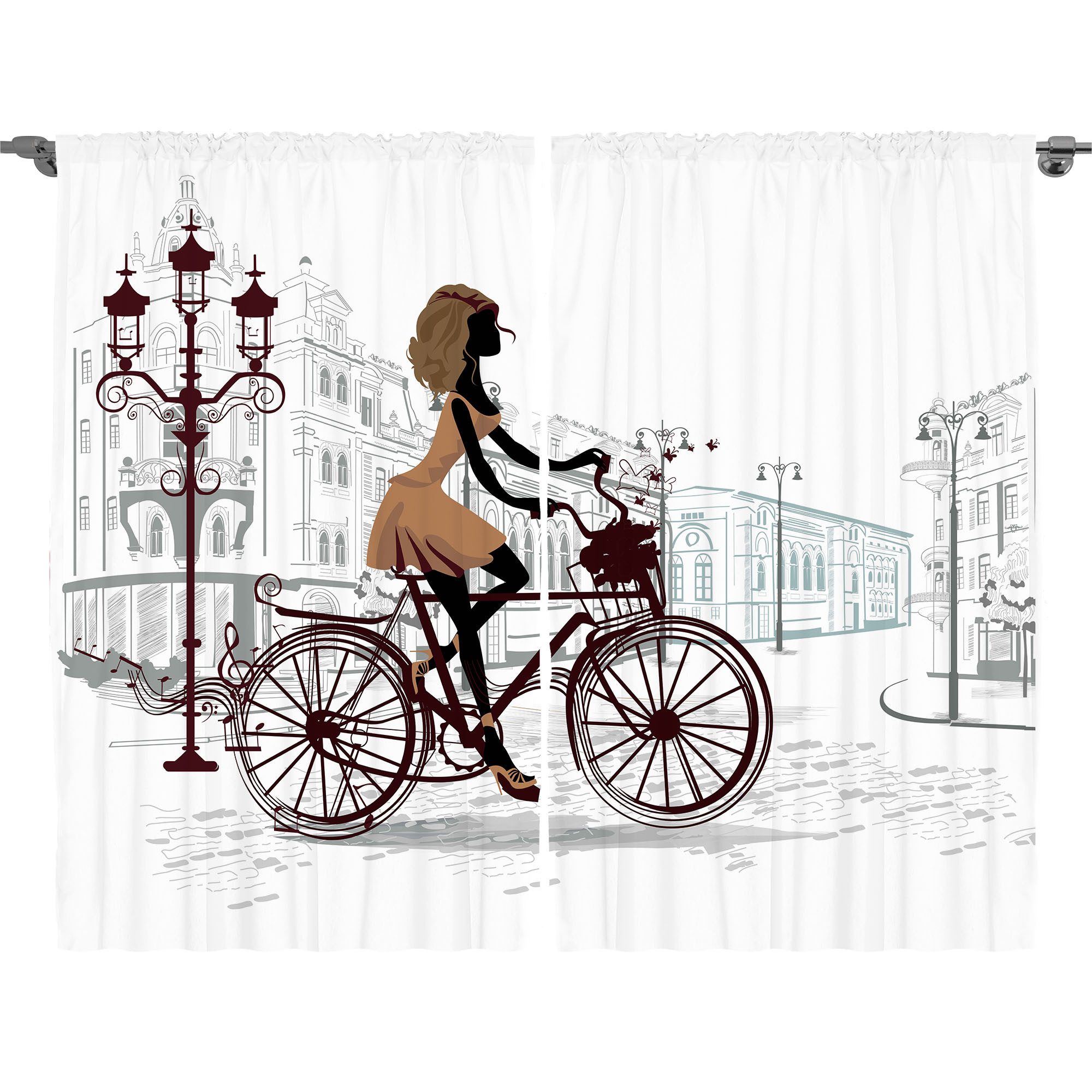 Abakuhaus Gardine Schlafzimmer Kräuselband Vorhang mit Schlaufen und Haken, Teen Zimmer Junges Mädchen in Paris