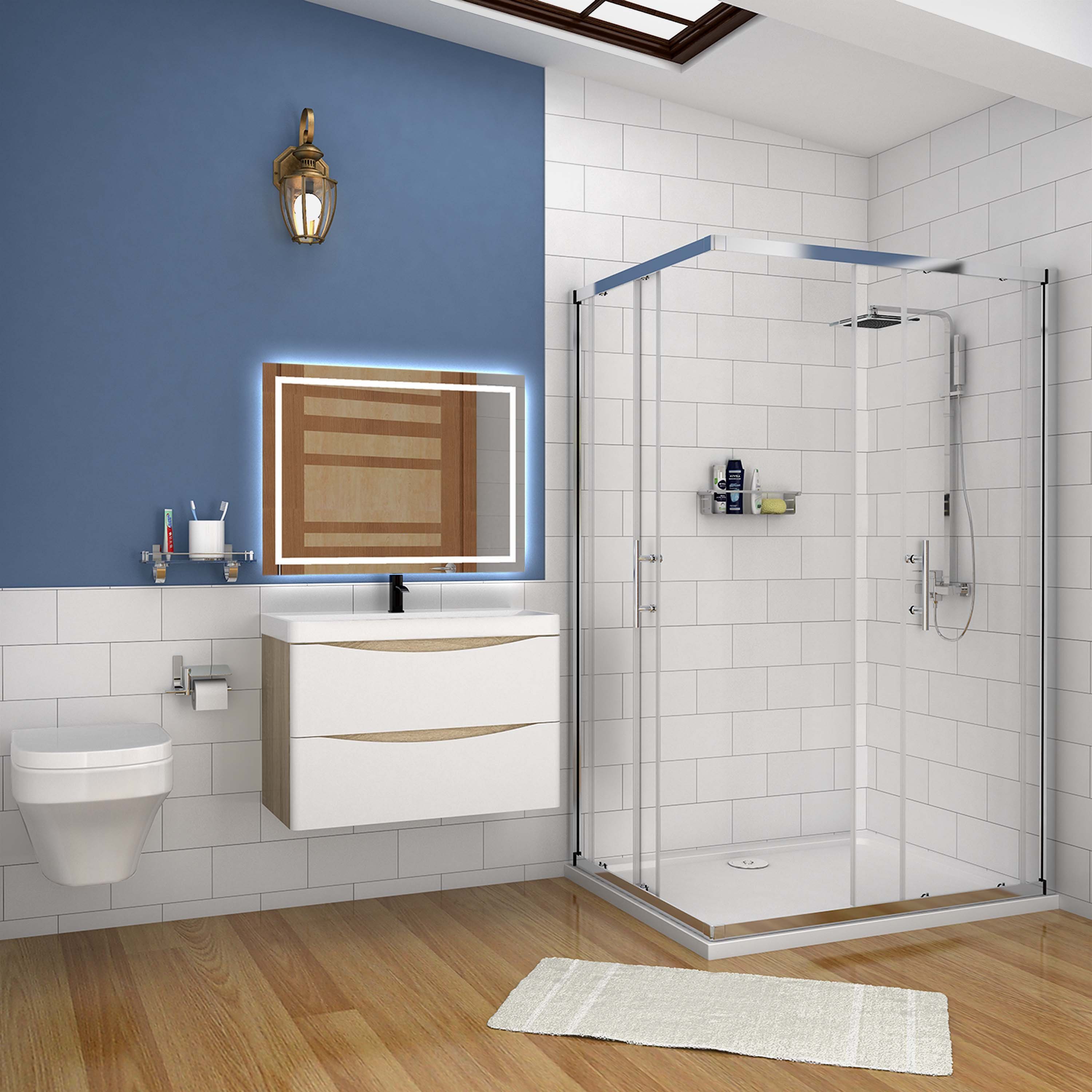 duschspa Waschtisch 50/60/80 cm Badmöbel Set Waschbecken mit Unterschrank, Weiß+Eiche – Bild 5 von 5