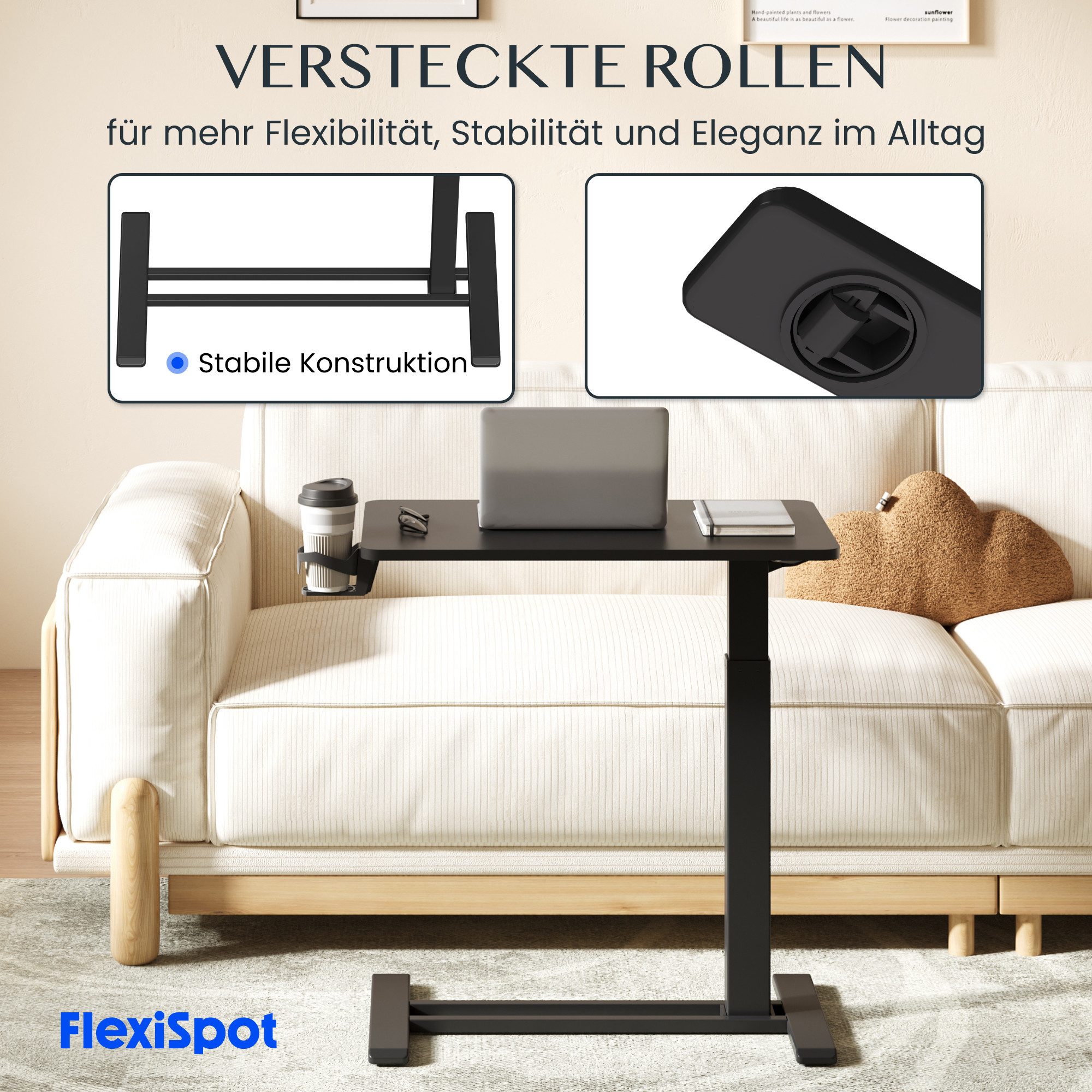 FLEXISPOT Beistelltisch Höhenverstellbar Betttisch, Laptoptisch (C-Form, ideal für Sofa, Bett & Lesestunden), mit stufenloser Höhenverstellung, 360° Rollen & ei – Bild 4 von 5