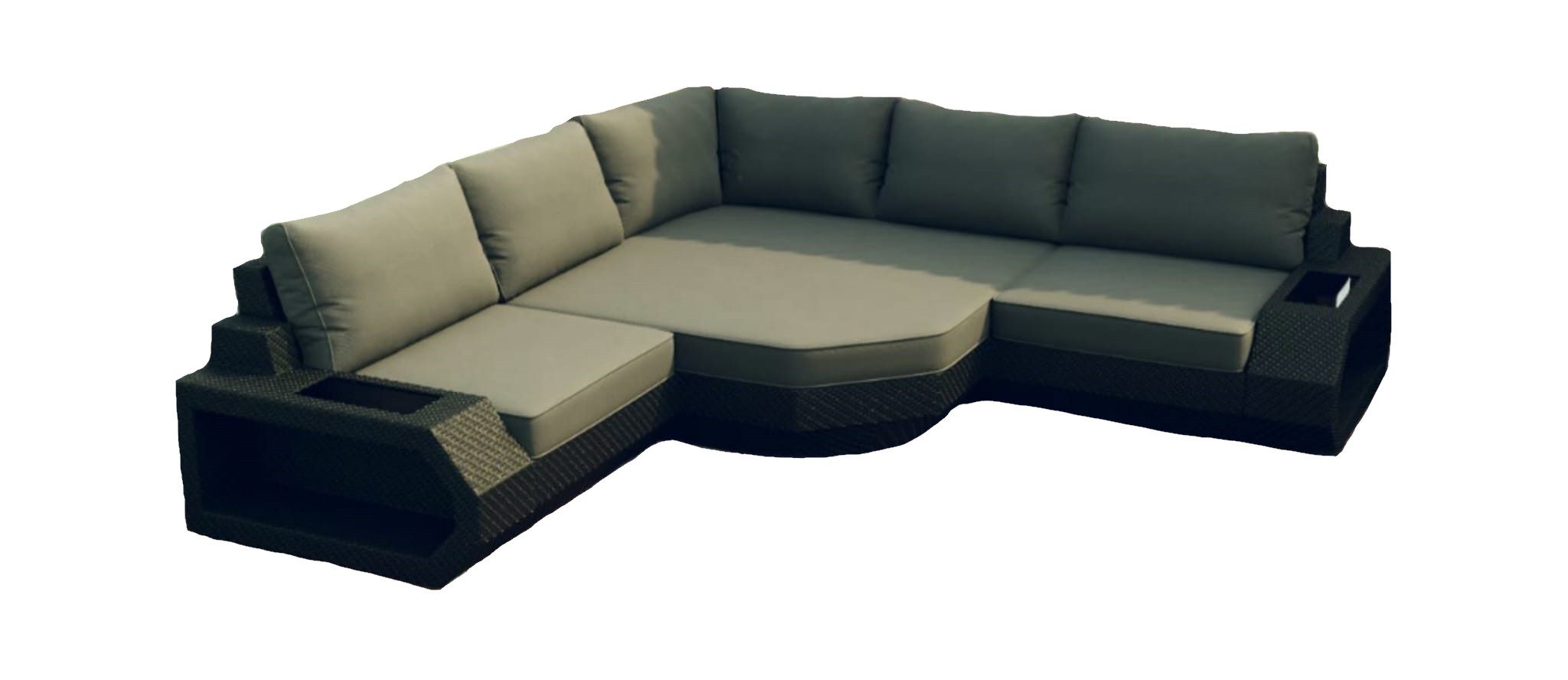 Sofa Dreams Gartenlounge-Set Rattan Sofa Lounge Couch Ecksofa Rattan Grau Asti L Form kurz, Mit großer Relaxecke und LED-Beleuchtung