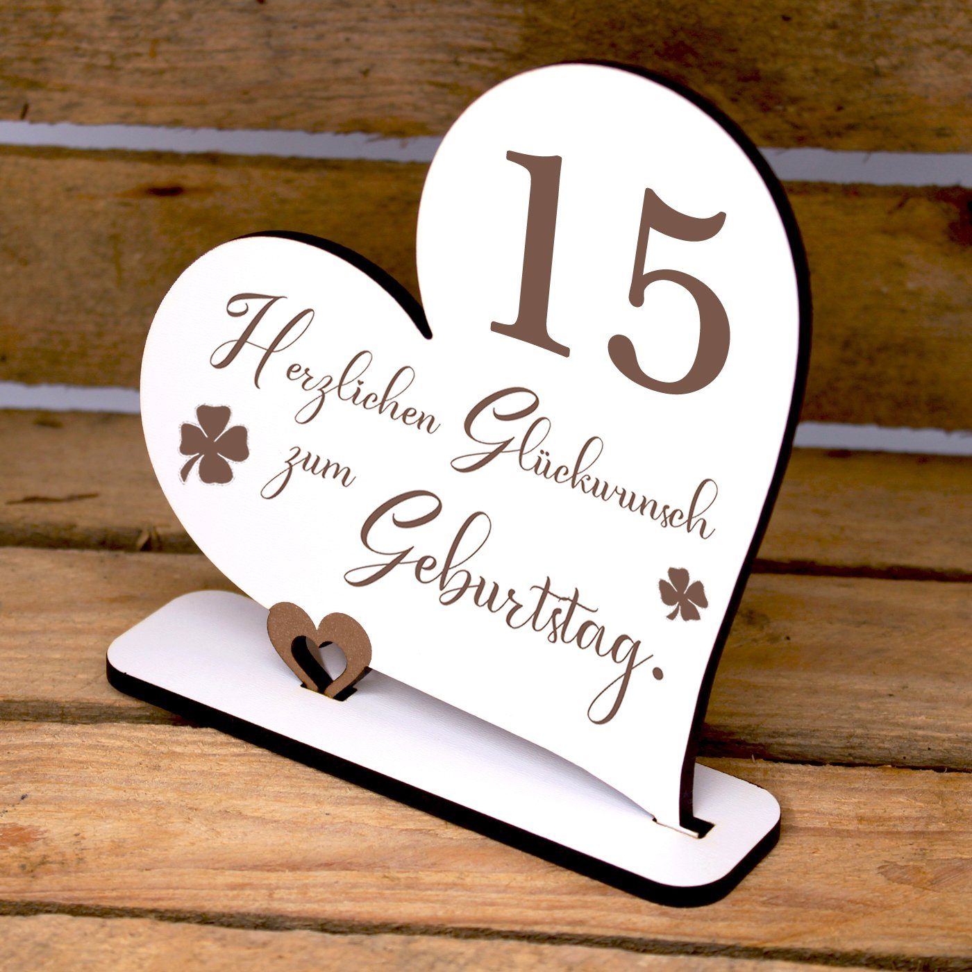 Dekolando Deko-Schriftzug 15 Jahre Deko Herz Aufsteller 15cm x 15cm - Geburtstag 15. Tischdeko (weiß, 2tlg)