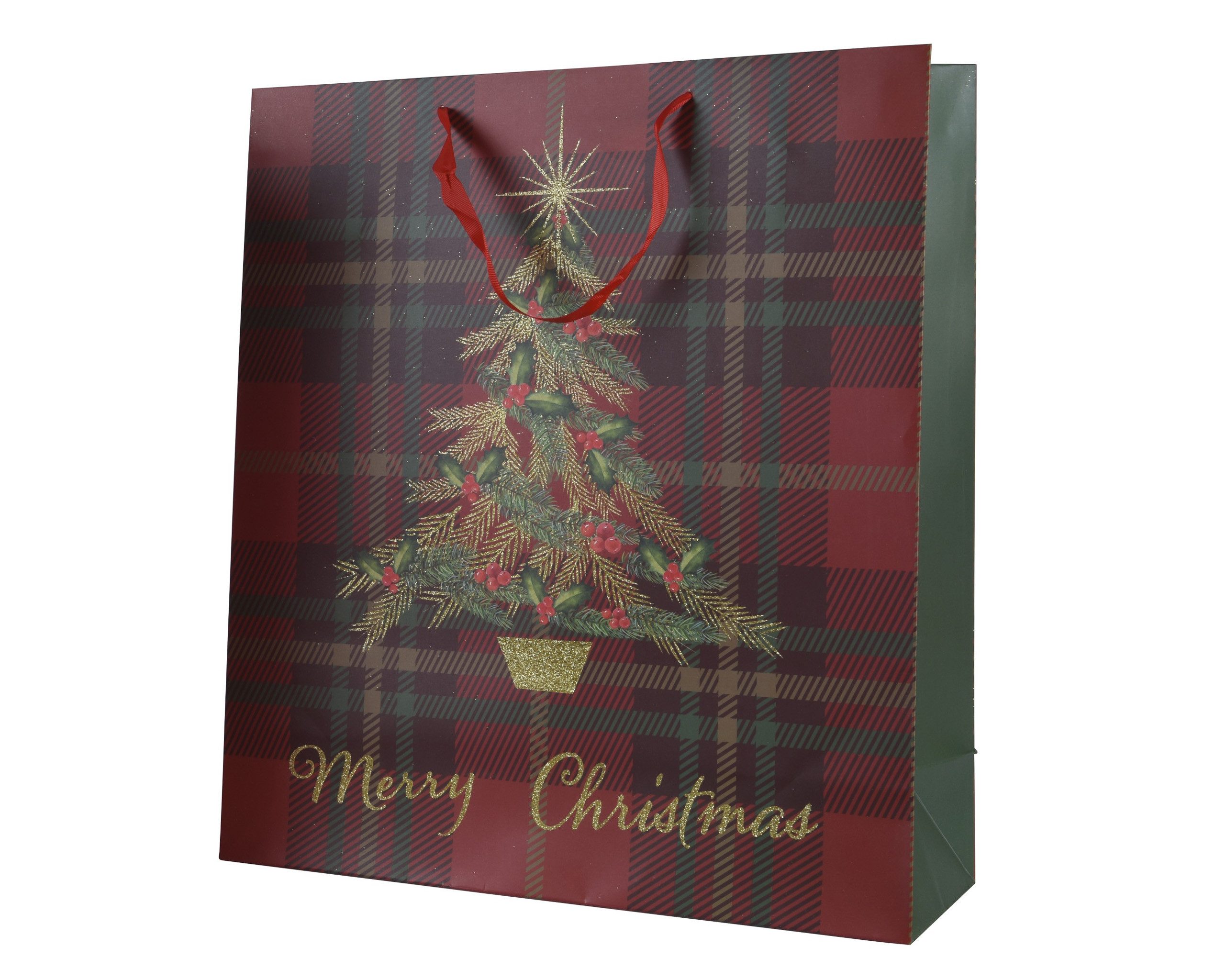 Kaemingk Aufbewahrungstasche, Geschenktüte Weihnachten 42x30x12cm mit Henkel und Motiv 1 Stück Rot