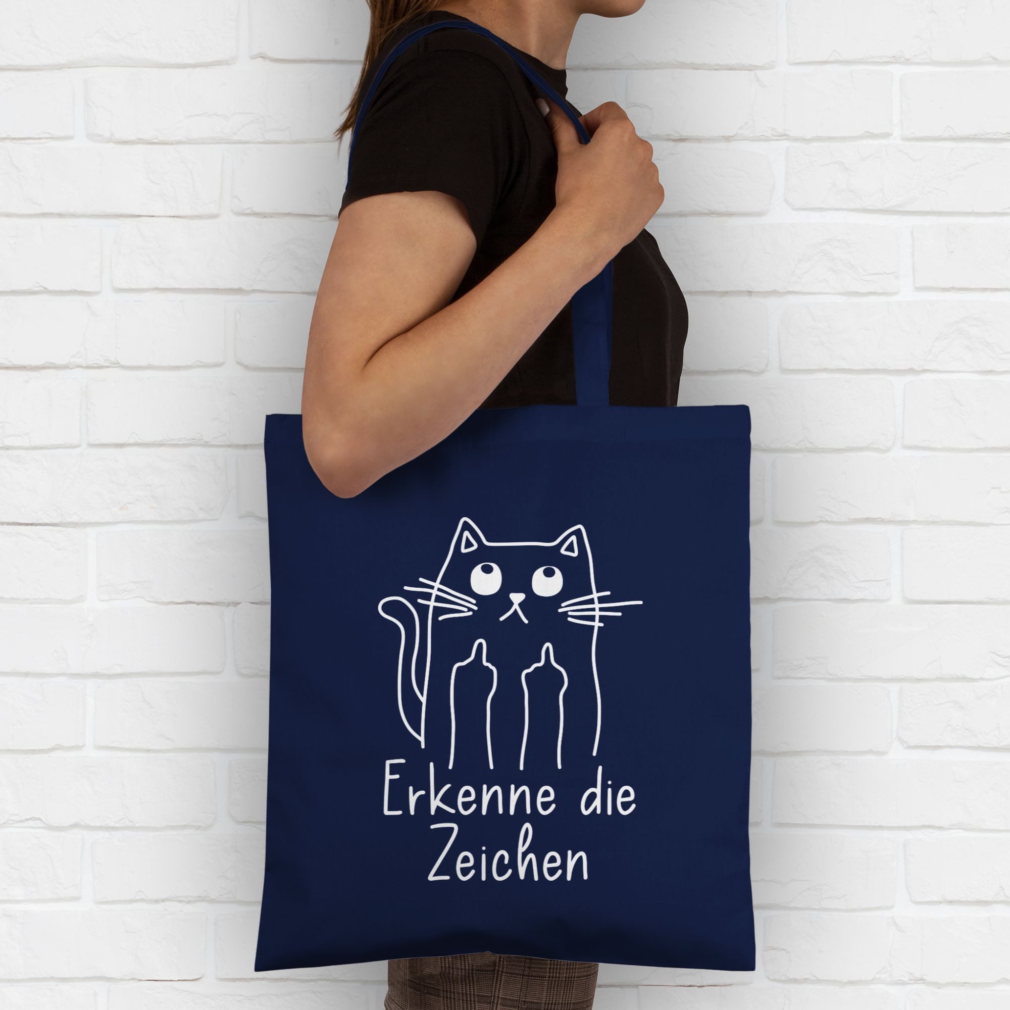 Shirtracer Umhängetasche Katzensprüche Lustig Katze Katzenfan Geschenk Erkenne die Zeichen, Sprüche Statement mit Spruch