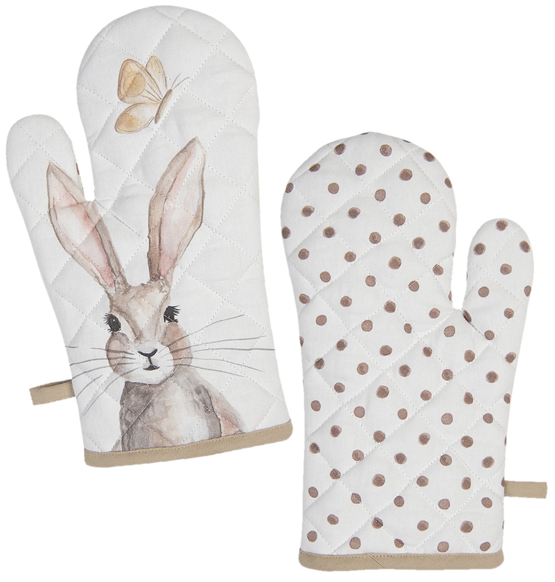 Clayre & Eef Topfhandschuhe Rustic Easter Bunny, (2-tlg., 2-teilig), Ofenhandschuhe wattiert Größe: ca.18x30cm