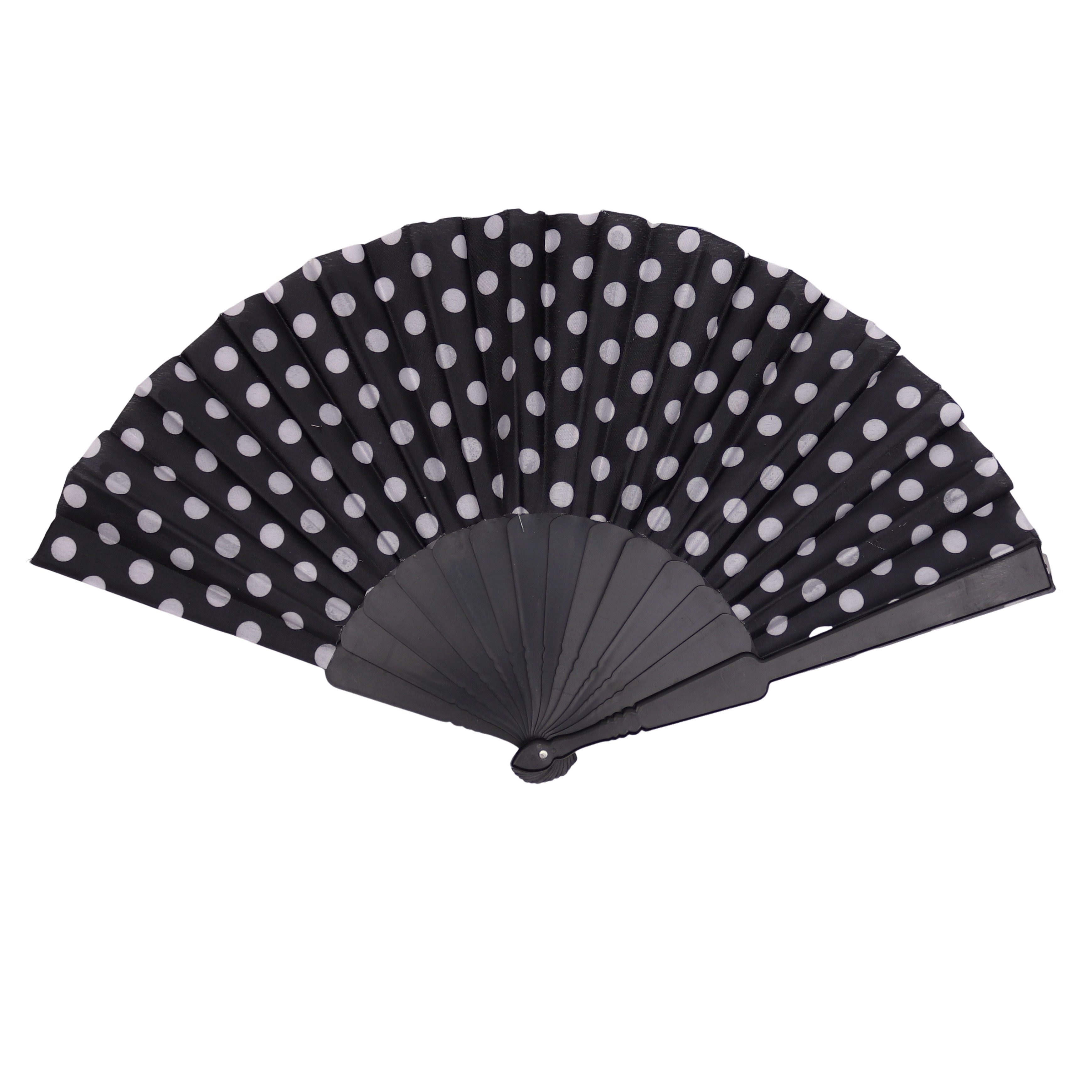 MIRROSI Handfächer Damen mit Punkten, Klappfächer aus Stoff & Kunststoff, Leicht, stabil und Vintage Look