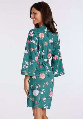 LASCANA Kimono, Midilänge, Baumwoll-Mix, Kimono-Kragen, Gürtel, mit elegantem Blumenmuster