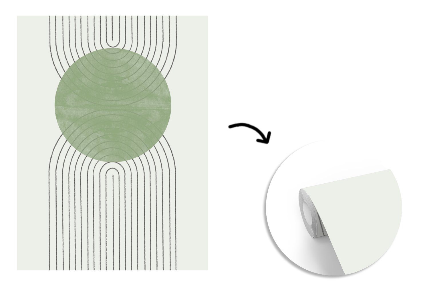 MuchoWow Fototapete Linien - - für Tapete (4 - bedruckt, Kreis Vinyl Grün St), Matt, Wohnzimmer, Abstrakt, Montagefertig Wandtapete