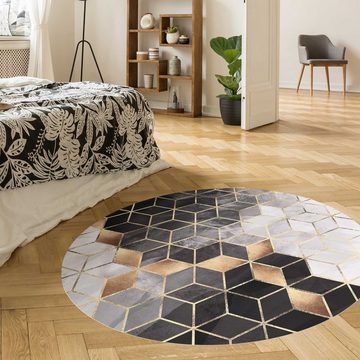 Teppich Vinyl Wohnzimmer Schlafzimmer Flur Küche Muster Abstrakt, Bilderdepot24, rund - schwarz weiß glatt, nass wischbar (Küche, Tierhaare) - Saugroboter & Bodenheizung geeignet