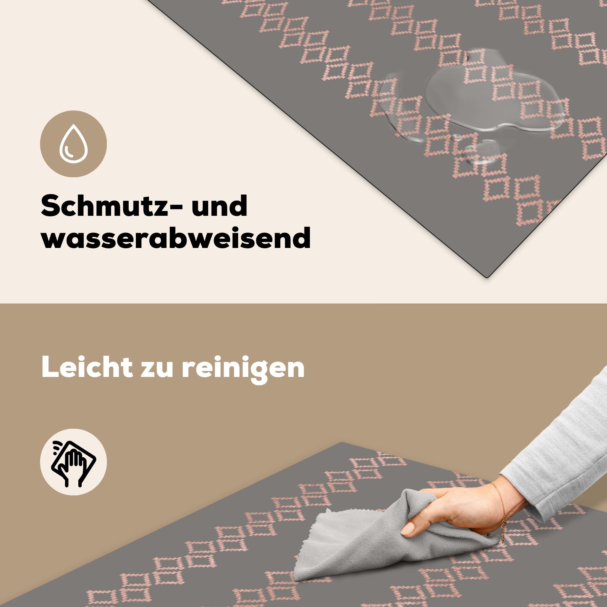 MuchoWow Vinyl, Herdblende-/Abdeckplatte cm, Luxus, Rosa (1 Ceranfeldabdeckung, Arbeitsplatte 78x78 tlg), - für Muster - küche