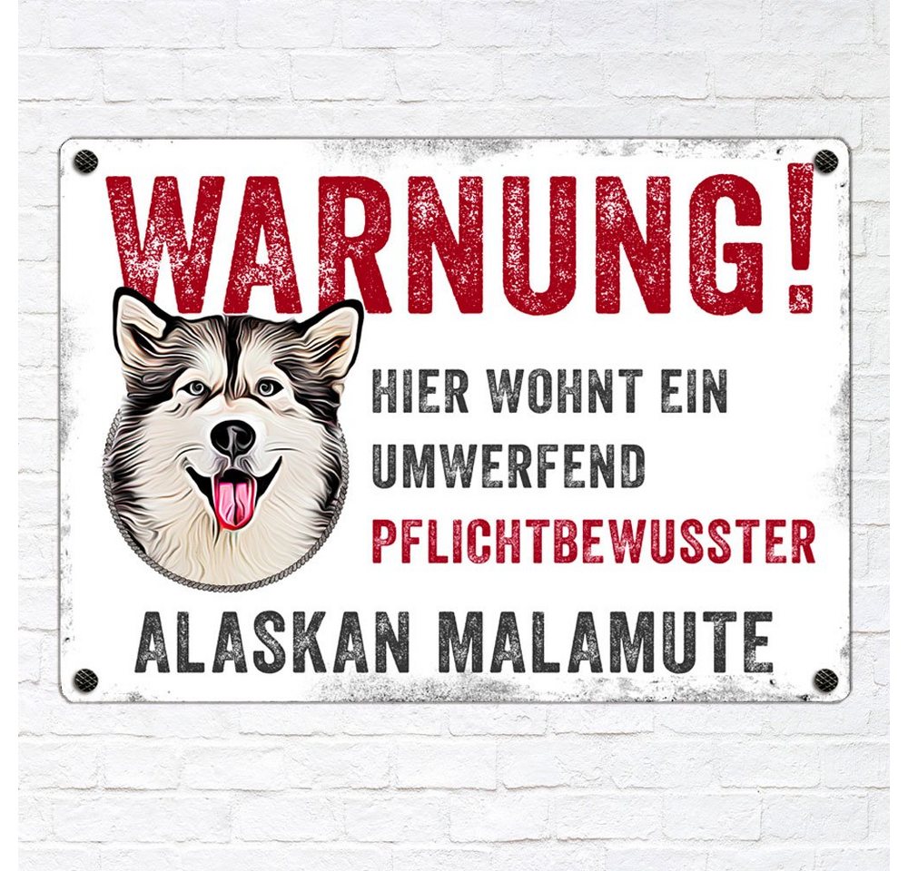 Thumbnail - Cadouri Warnschild Hundewarnschild ALASKAN MALMUTE - Hinweisschild mit Hunderasse, (1 St., Metallschild mit vier vorgebo...