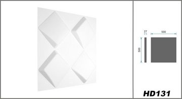Hexim Wanddekoobjekt HD131 (PVC Kunststoff - weiße Wandverkleidung mit 3D Optik - Cube Motive (0.25 qm 1 Platte) Verkleidung Dekor in weiß)