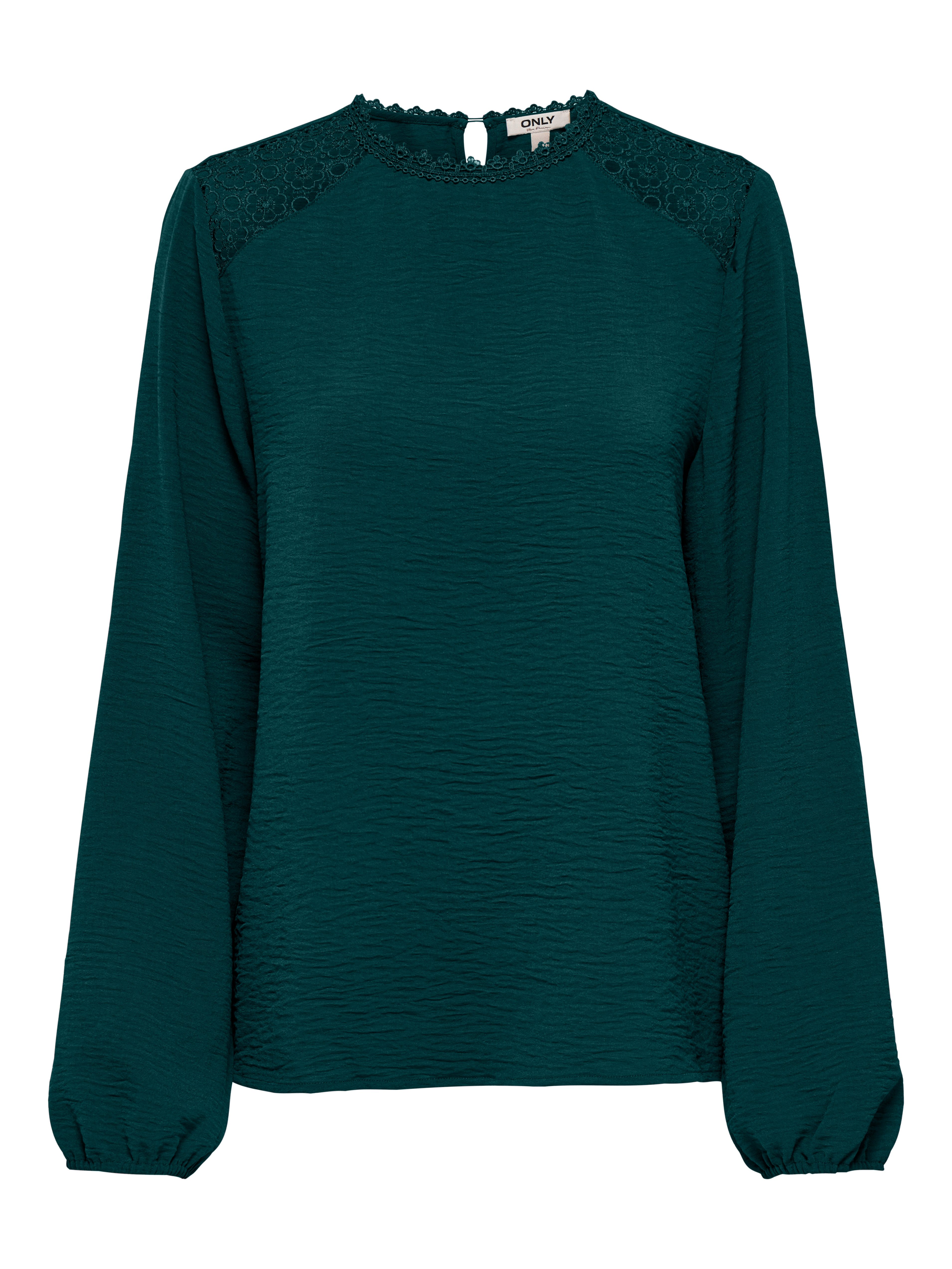 ONLY Shirtbluse ONLKATCHA LIFE LS O-NECK LACE TOP CS WVN Kunstfaser, regular fit, mit Spitzen Detail
