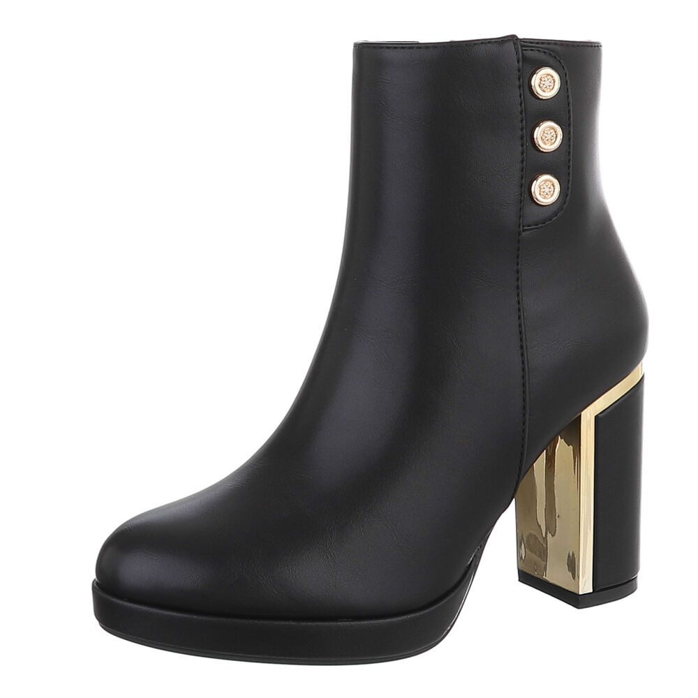 Ital-Design Damen Boot mit Blockabsatz und Knopfdetails High-Heel-Stiefelette (92866510) Blockabsatz Stiefeletten in Schwarz