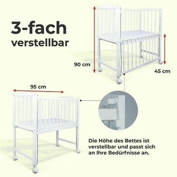 Babyhafen Beistellbett Stubenbett 3in1 Babybett mit Matratze Rollen, inkl. Matratze, Rollen