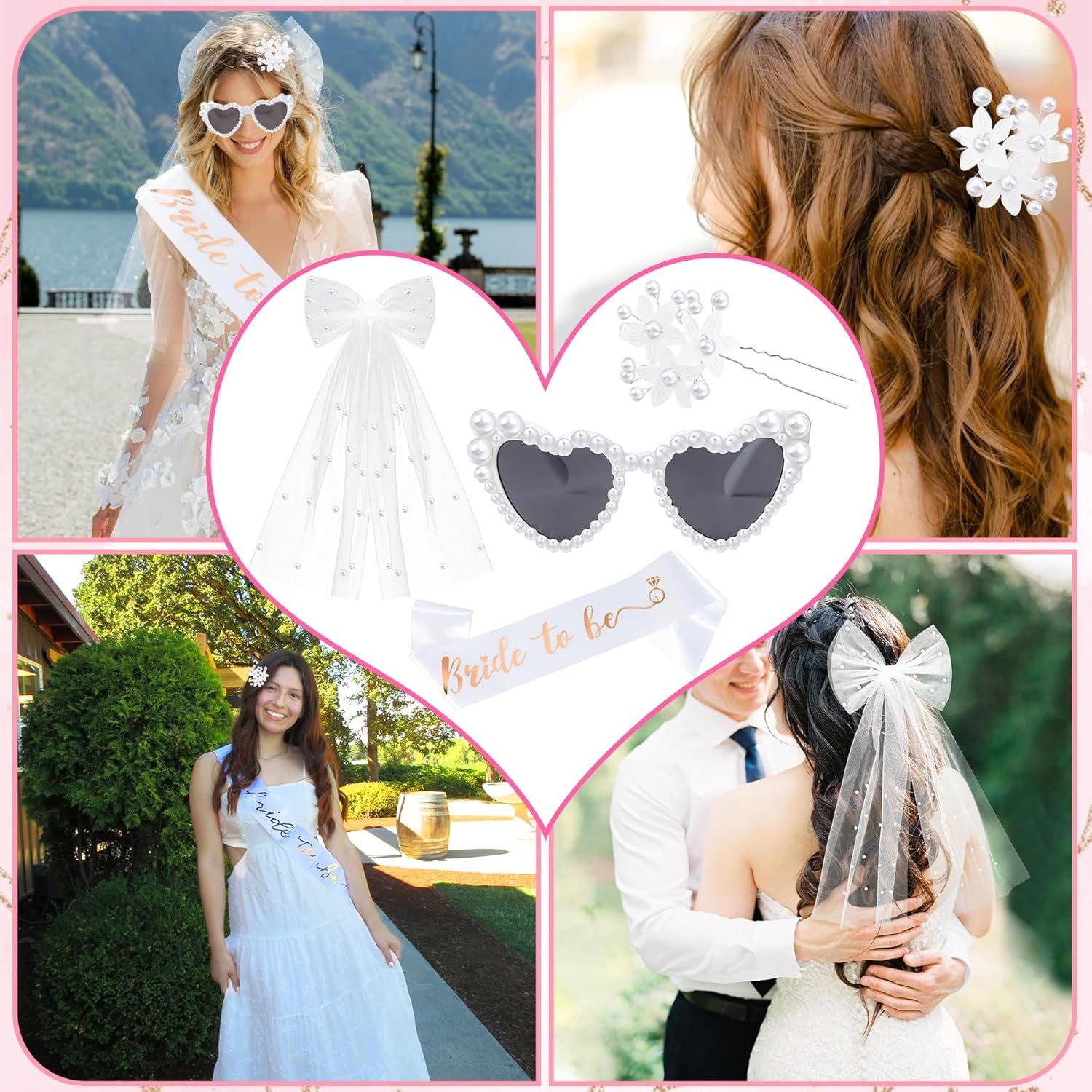 Coonoor Schleier 4 Stück JGA Accessoires Frauen, für Junggesellenabschied,Bachelorette Party und Hochzeitsfotografie – Bild 2 von 5
