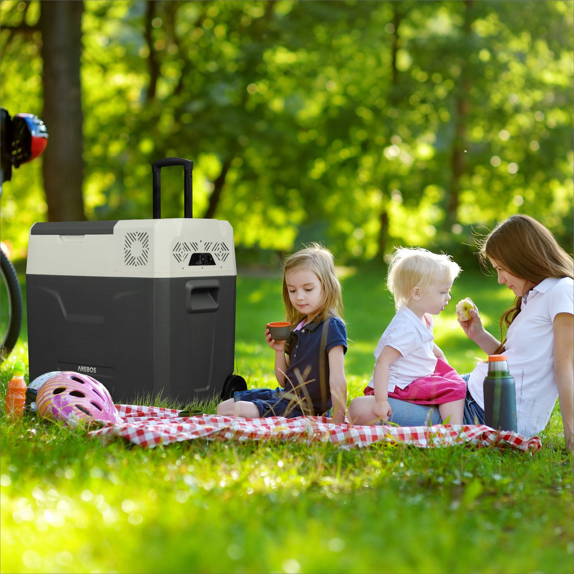 Arebos Kühlbox Elektrische Kompressor-Gefrierbox 27-47L mit Rollen & APP-Steuerung, Ablassschraube zum Wasserentfernen