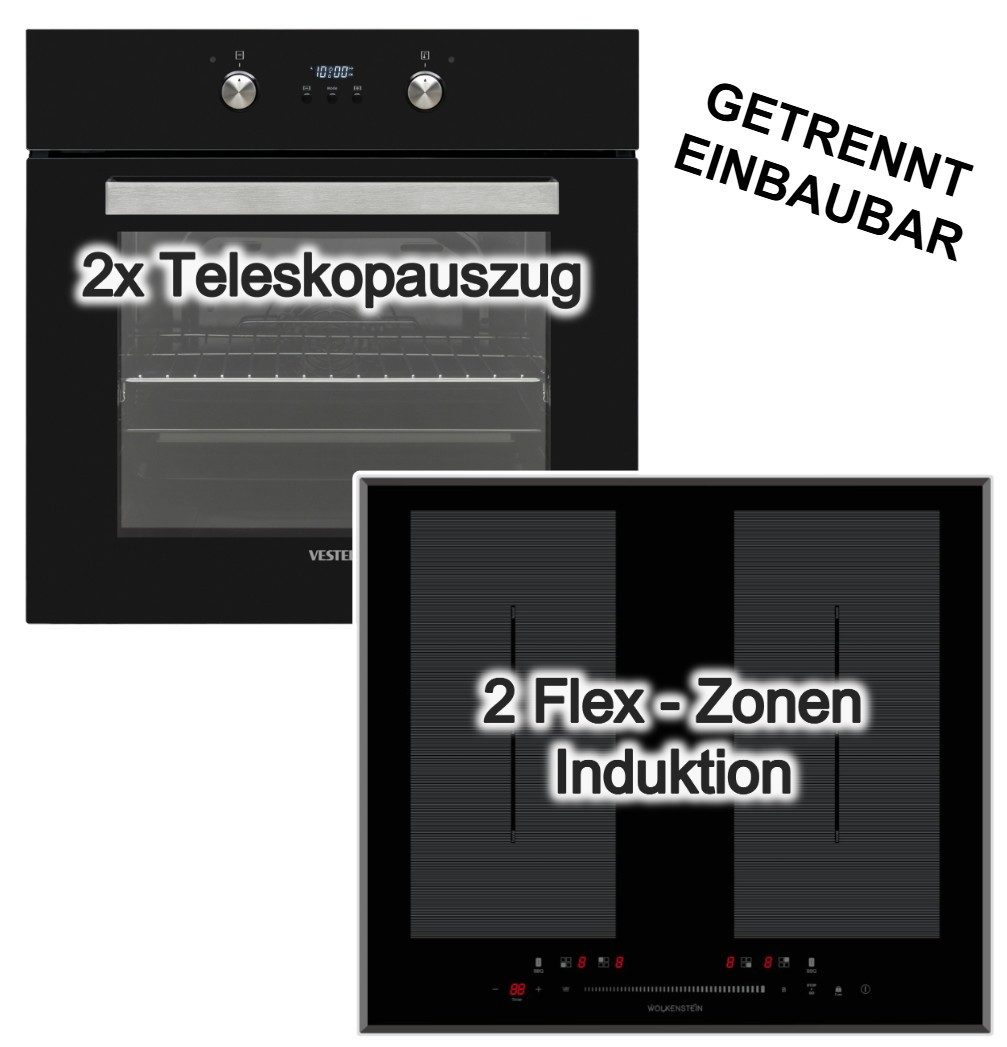 VESTEL Backofen-Set Backofen Hot Air Shield Teleskopauszug+ Wolkenstein Induktionskochfeld, mit 2-fach Teilauszug