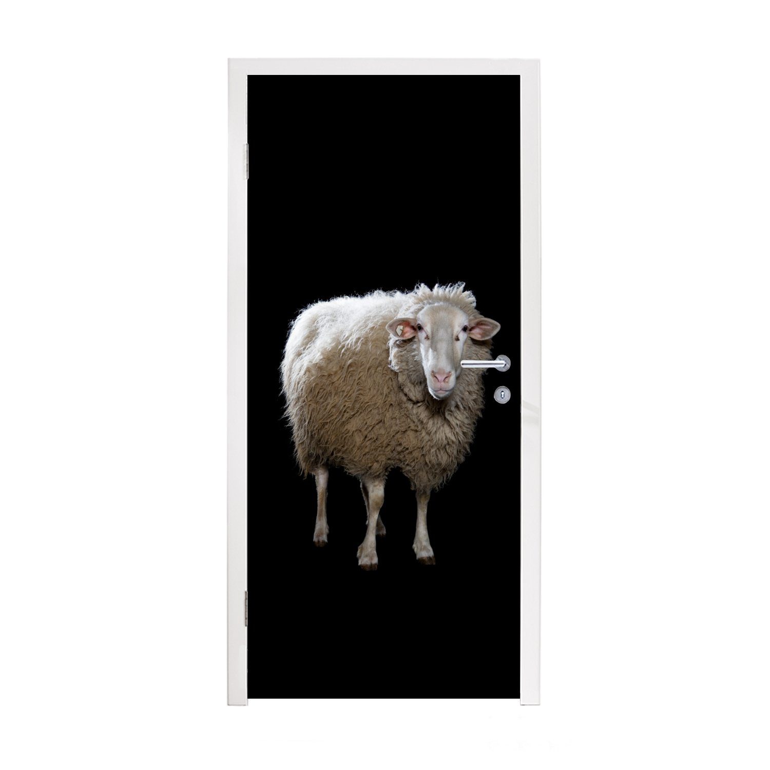 MuchoWow Türtapete Schafe - Nutztiere - Schwarz, Matt, bedruckt, (1 St), Fototapete für Tür, Türaufkleber, 75x205 cm