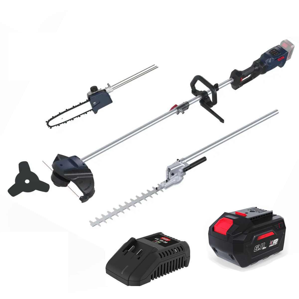 Güde Akku-Motorsense 18V Freischneider Trimmer Heckenschere Astkettensäge Akku 6.0 Ah 4in1