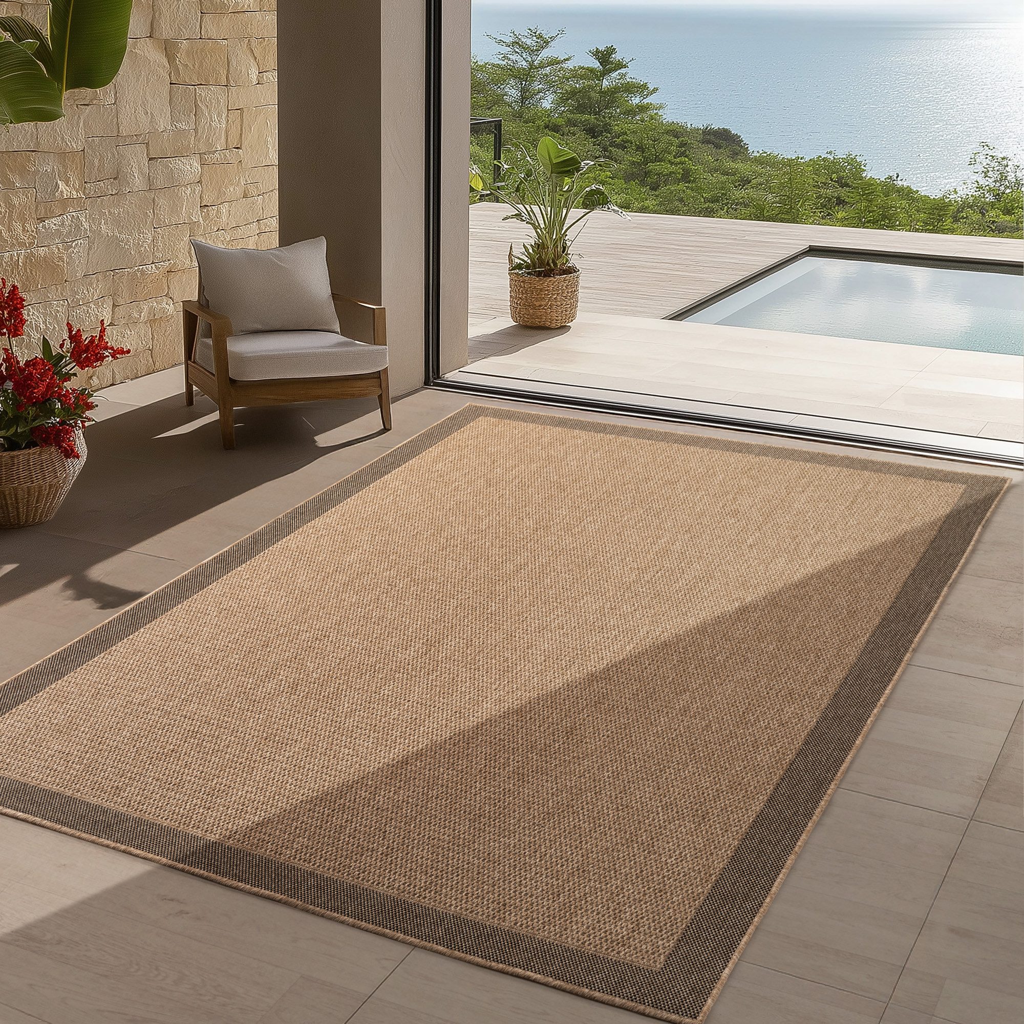 Teppium Teppich Natürlicher Jute-Optik Outdoor-Stil, Rechteckig, Höhe: 5 mm, Indoor Outdoor Teppich Wetterfest 3D Optik Wohnzimmer Küchen Terrasse