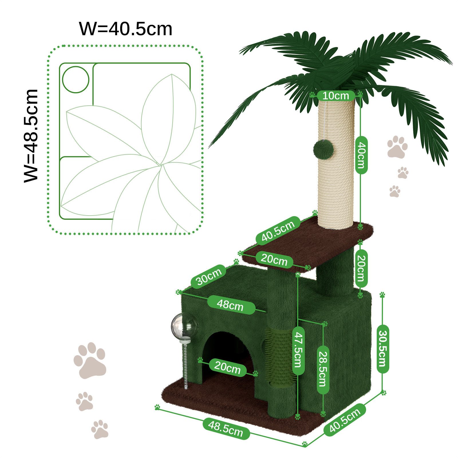 Dogat Kratzbaum Katzenkratzbaum 90cm für Indoor Cat Klettergerüst Katzenbaum, Kratzbaum mit Sisalseil, Palme Deco & Plüschball