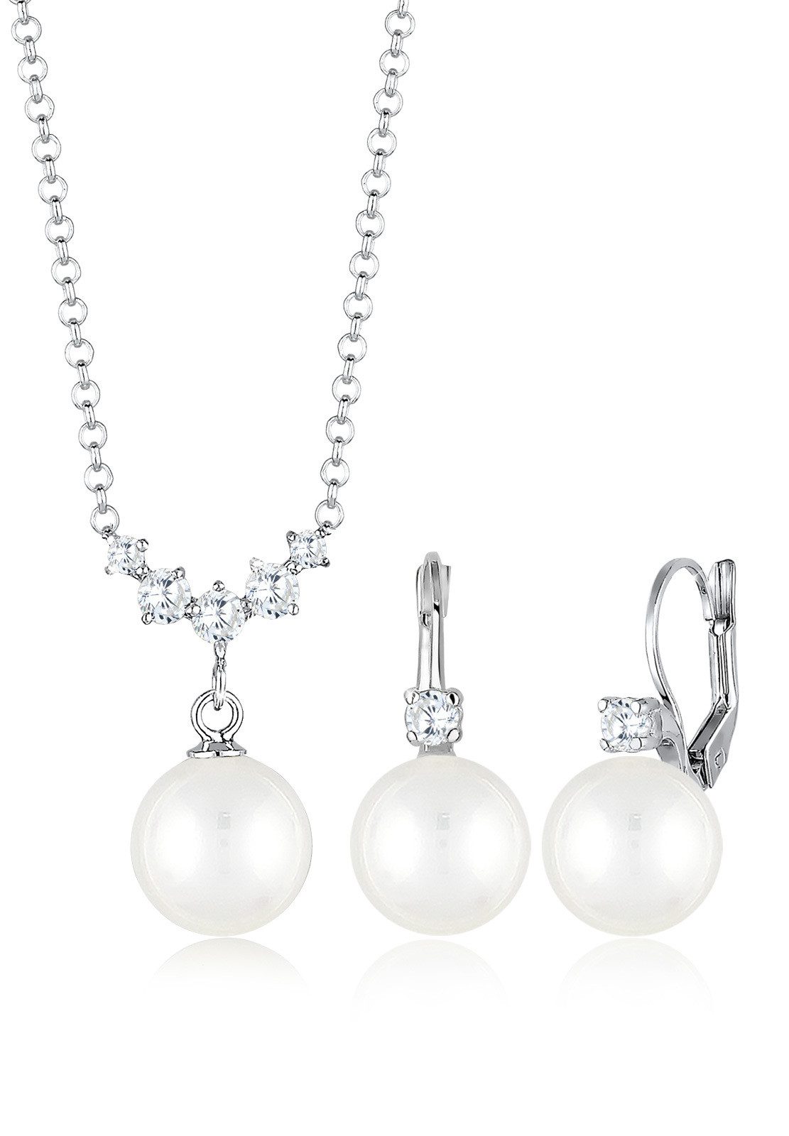 Elli Schmuckset Set mit Perlen Zirkonia Weiß 925 Sterling Silber