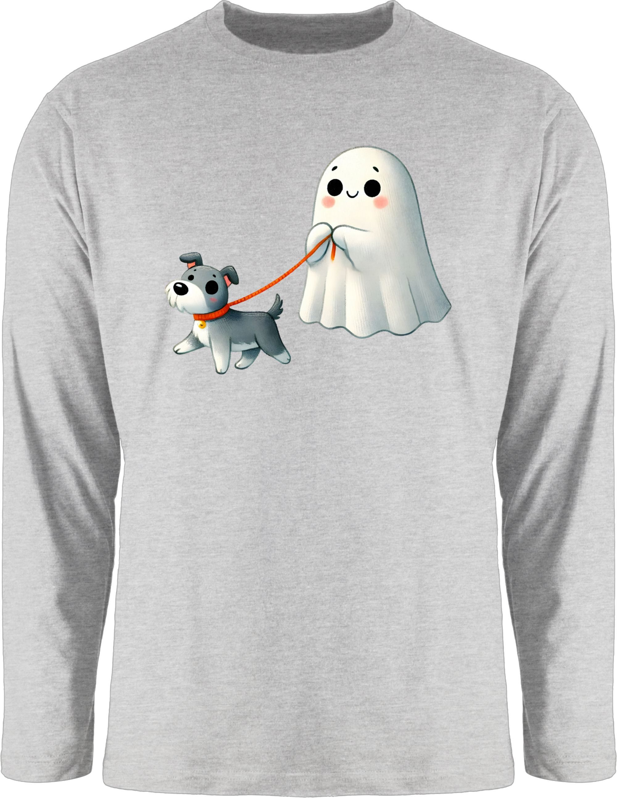 Rundhalsshirt Süßes Geister Motiv mit Hund, Halloween Hundemotiv