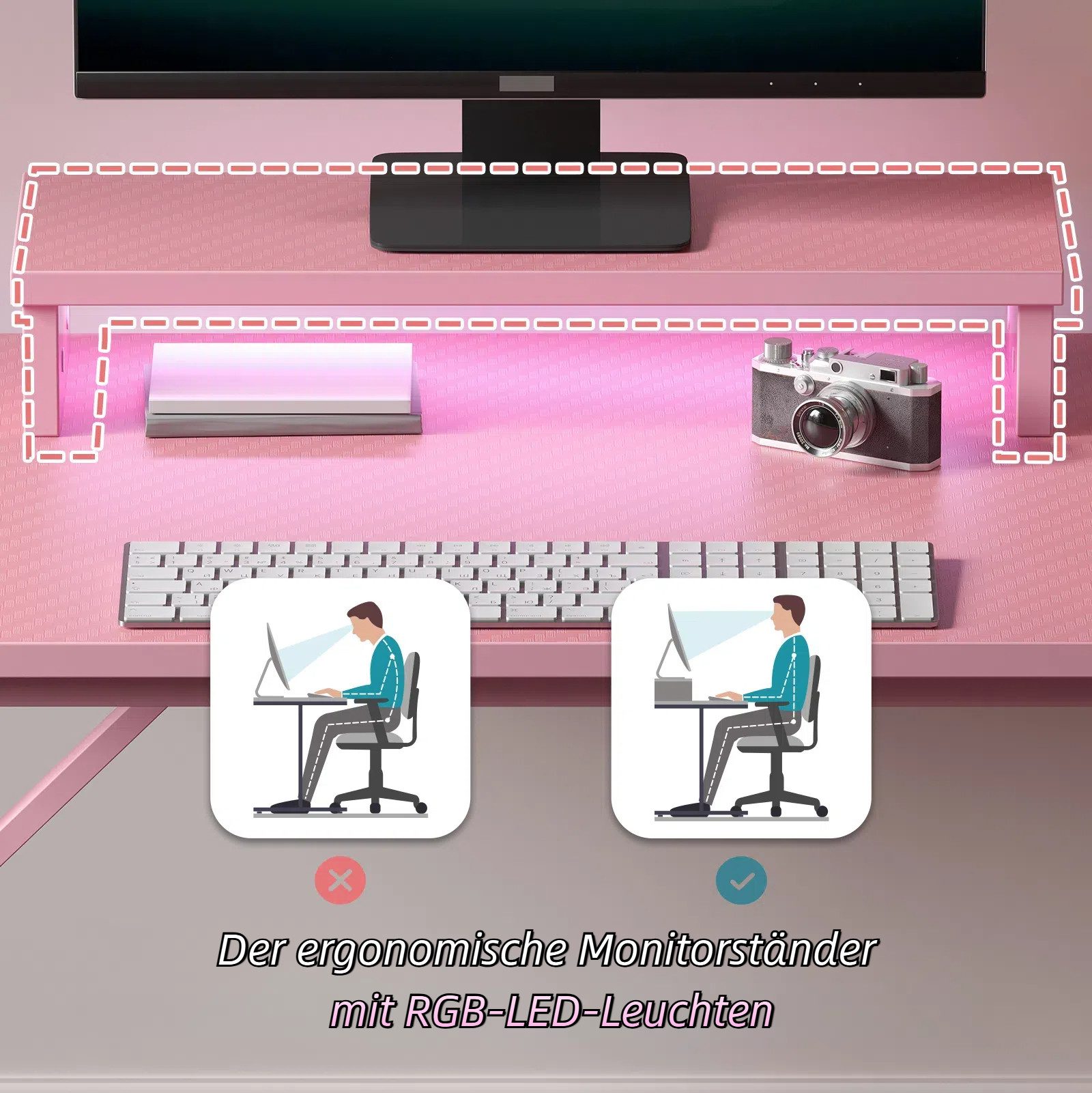 Bestier Gamingtisch 106cm Gaming Schreibtisch mit RGB-LED, 106cm Jugendschreibtisch (Gamer Tisch mit Tablett Ständer, Getränkehalter und Kopfhörerhaken, Tablett mit stander), Ergonomischer Computertisch fur Spielzimmer