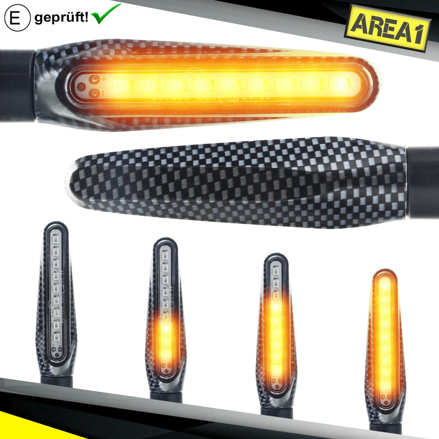 Blinker Motorrad LED Blinker E-geprüft Set (2 Stück) M10 mit Lauflichteffekt