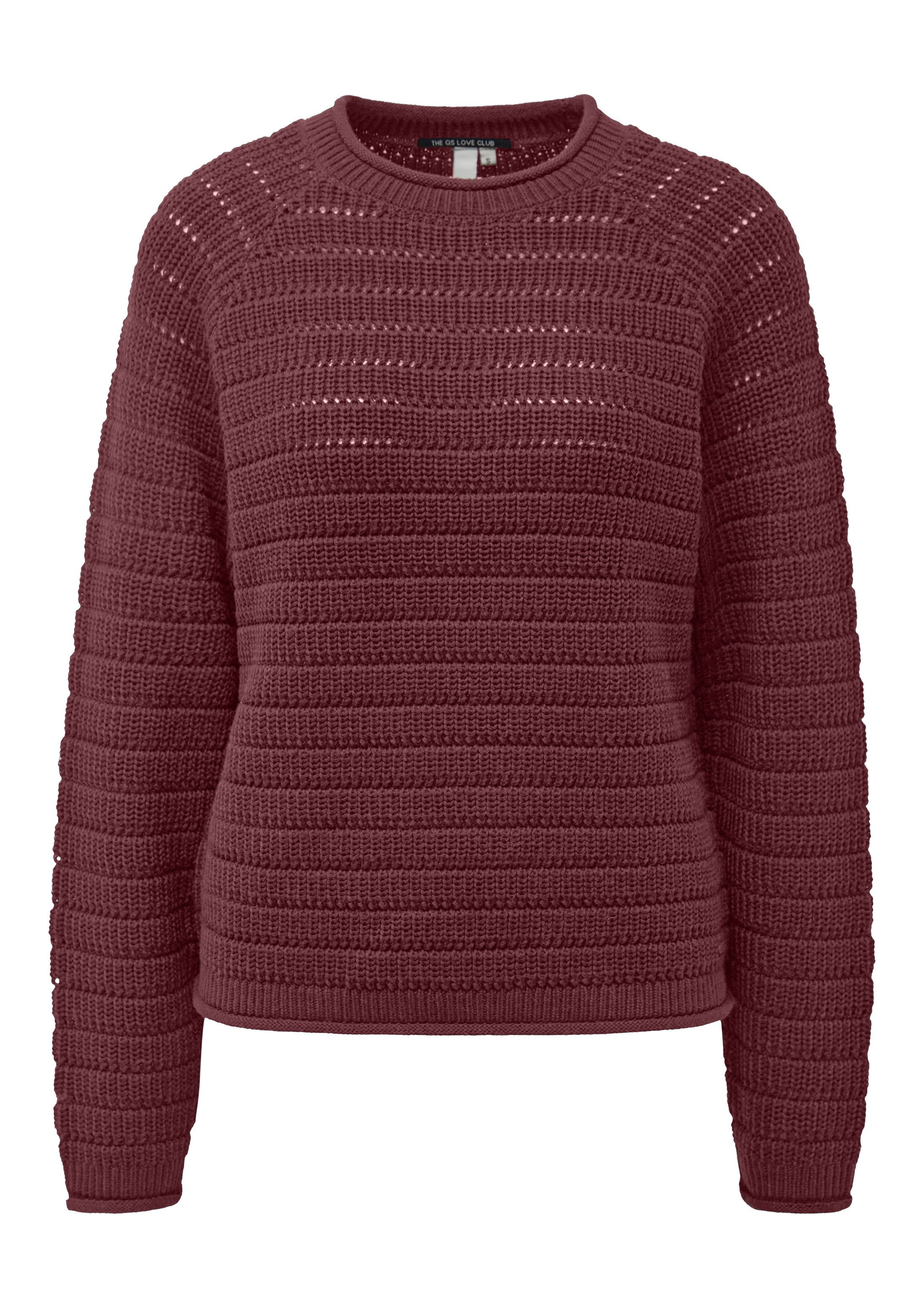 QS Longpullover Strickpullover Pullover aus Baumwollmix mit Ajourmuster