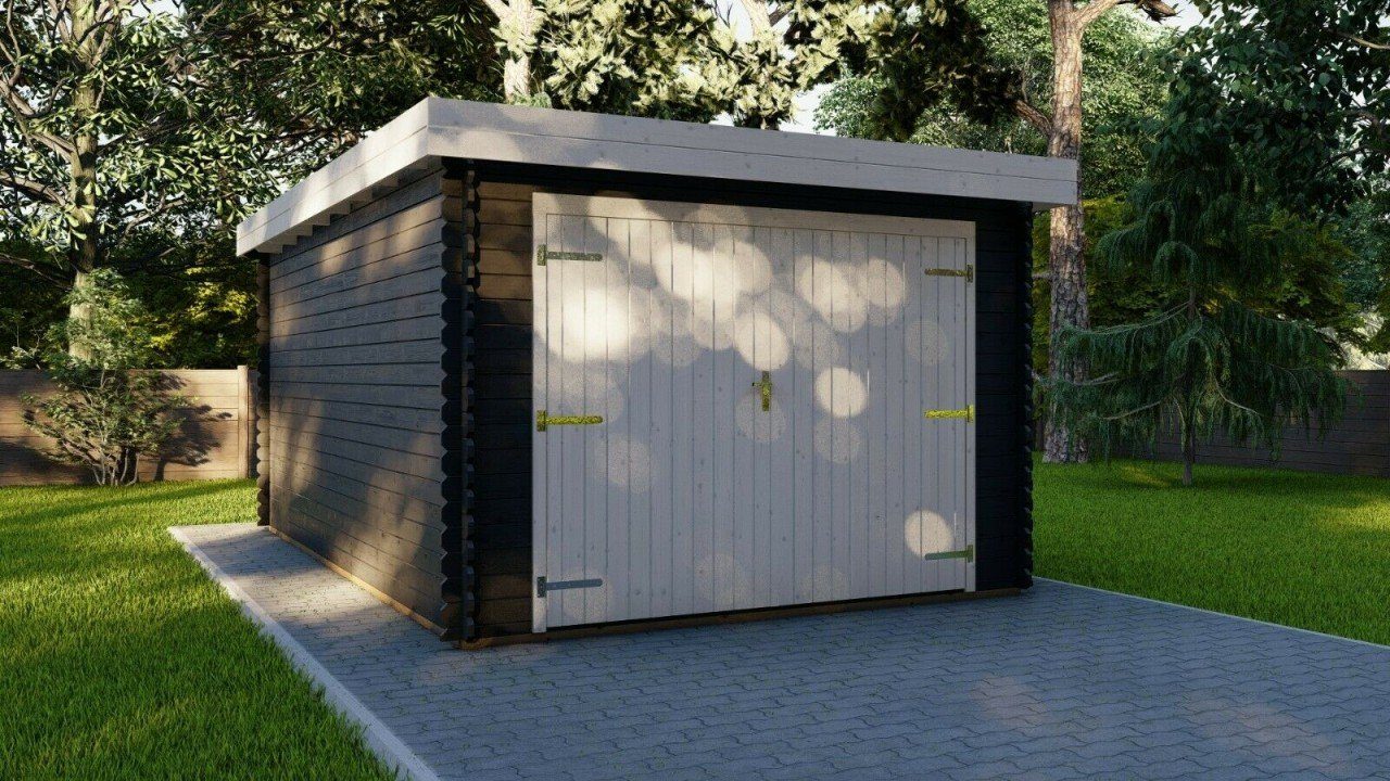 Garage natur, aus Holztor mit Finn Holz 50 Holzgarage Einzelgarage Art Blockhaus Schweden