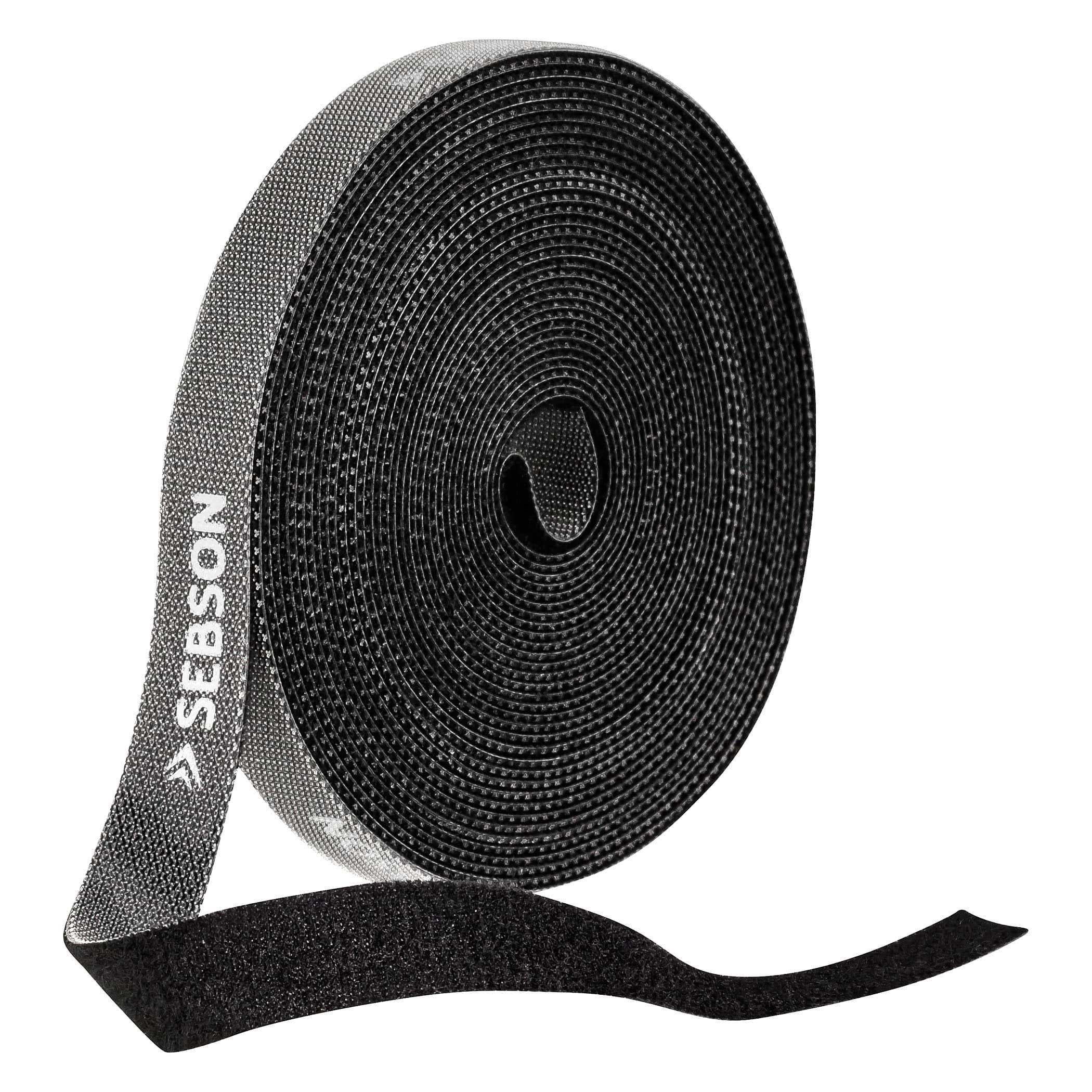 SEBSON Kabelbinder Kabelbinder wiederverschließbar schwarz, 12mm x 15m Klettband Rolle