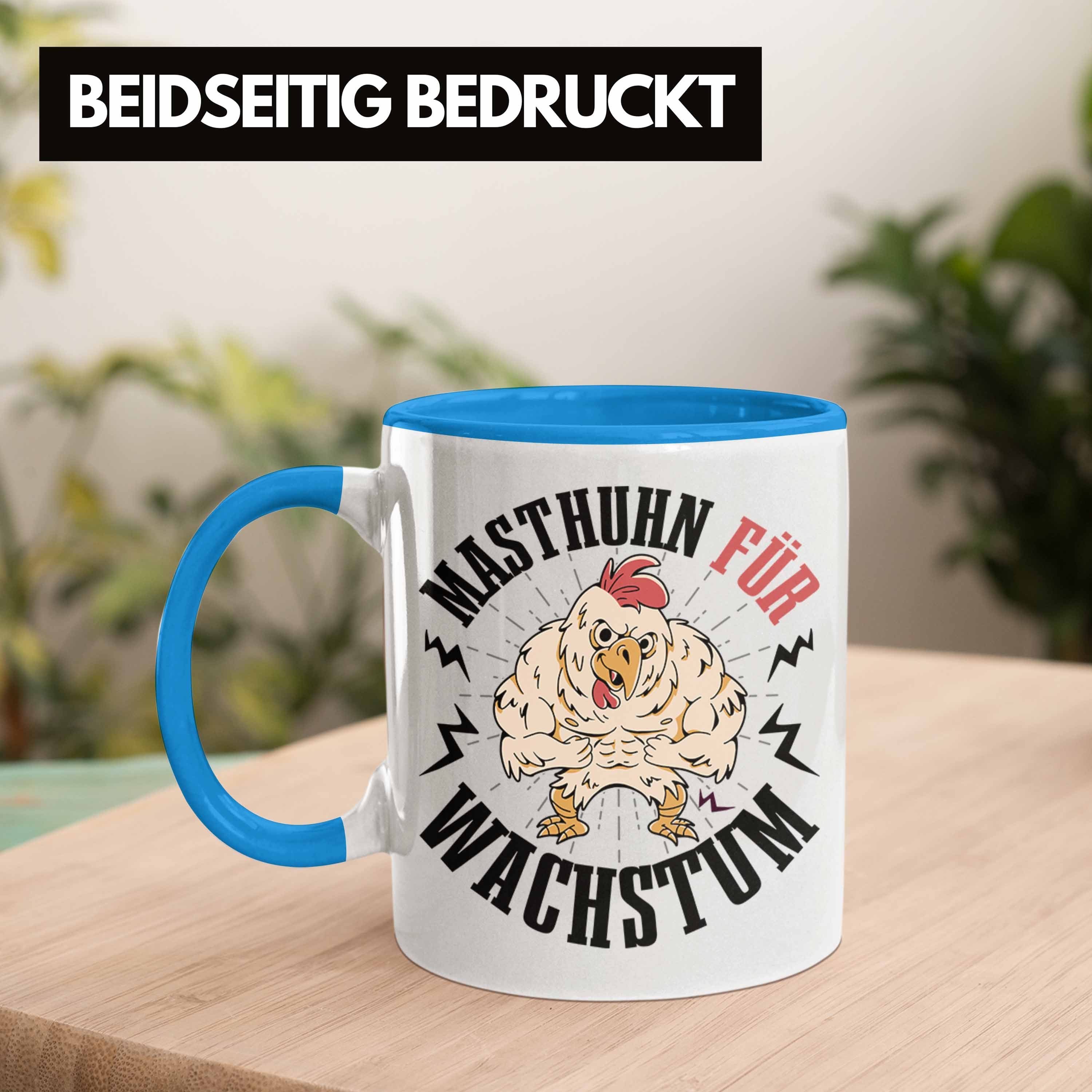 Trendation Tasse Gym Geschenk für Geschenkdiee Fitness-Trainer Tasse Blau Wachstum Masthuhn