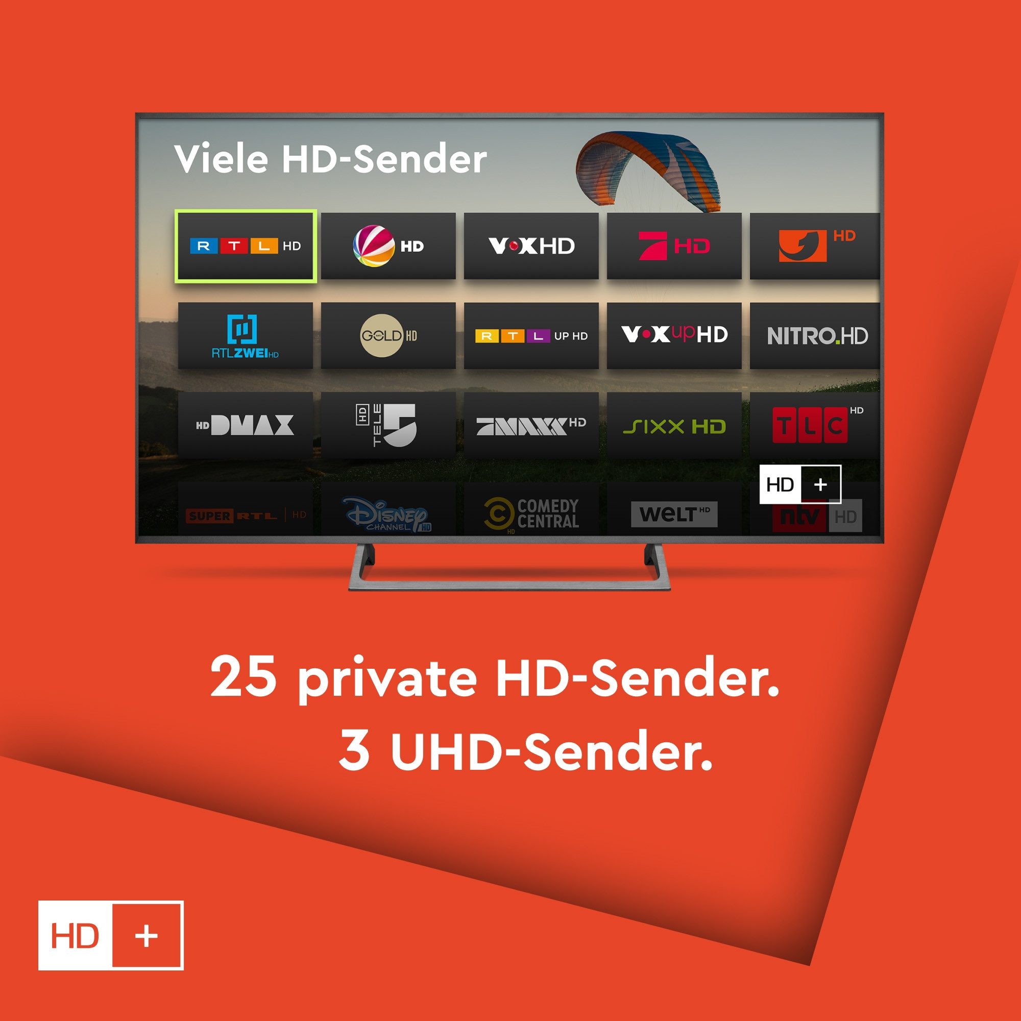 HD+ Karte für HD+ Receiver oder CI+-Modul, 12 Monate HD+ Sender-Paket, 25 HD- und 3 UHD-Sender