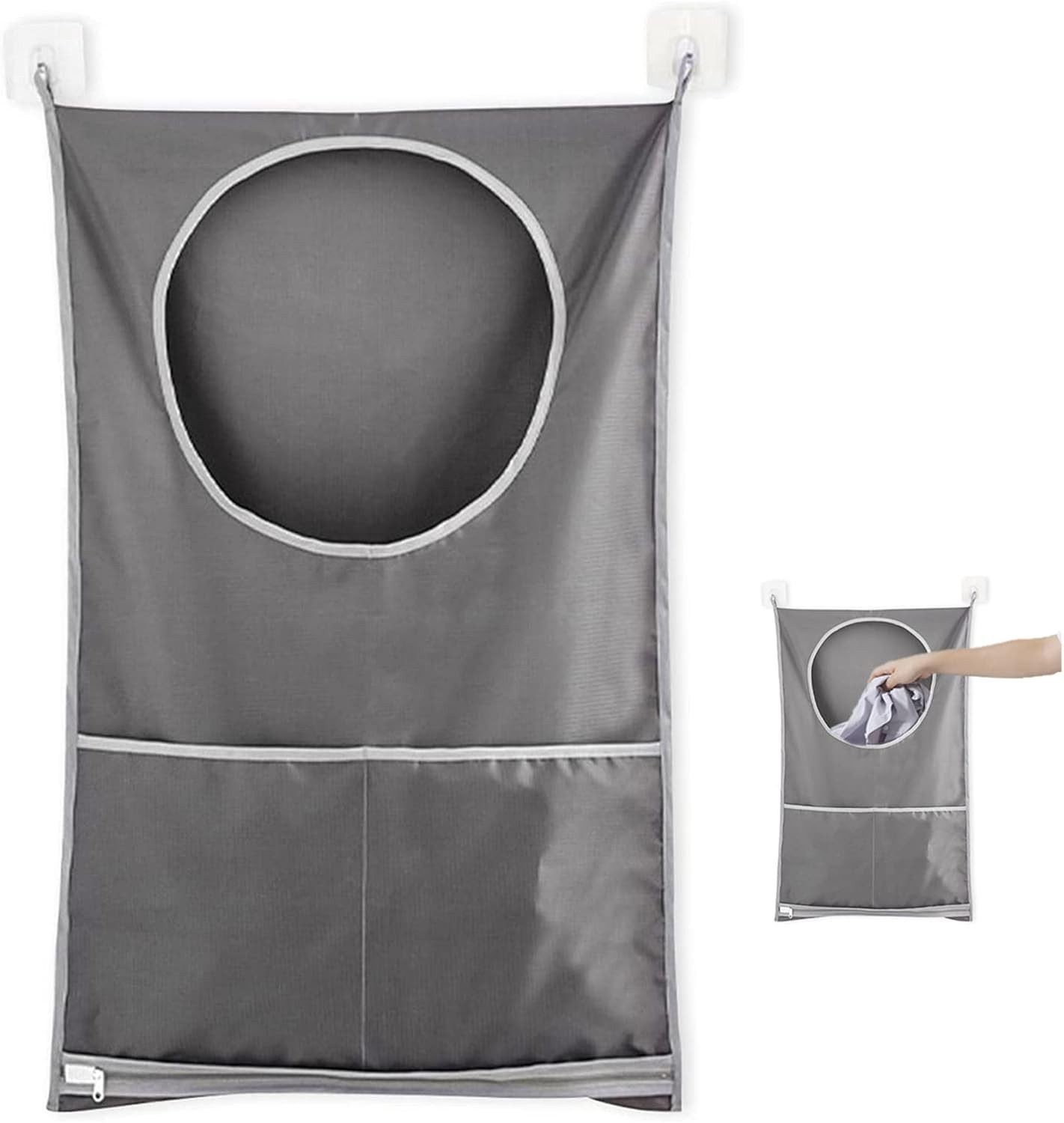 Zyronn Wäschesäckchen langlebiger Wäschesack zum Aufhängen hinter der Tür, platzsparend,(mit Edelstahlhaken, Reißverschluss, Wäschekorb, Türaufhängung, 1-St), für Badezimmer, Kinderzimmer