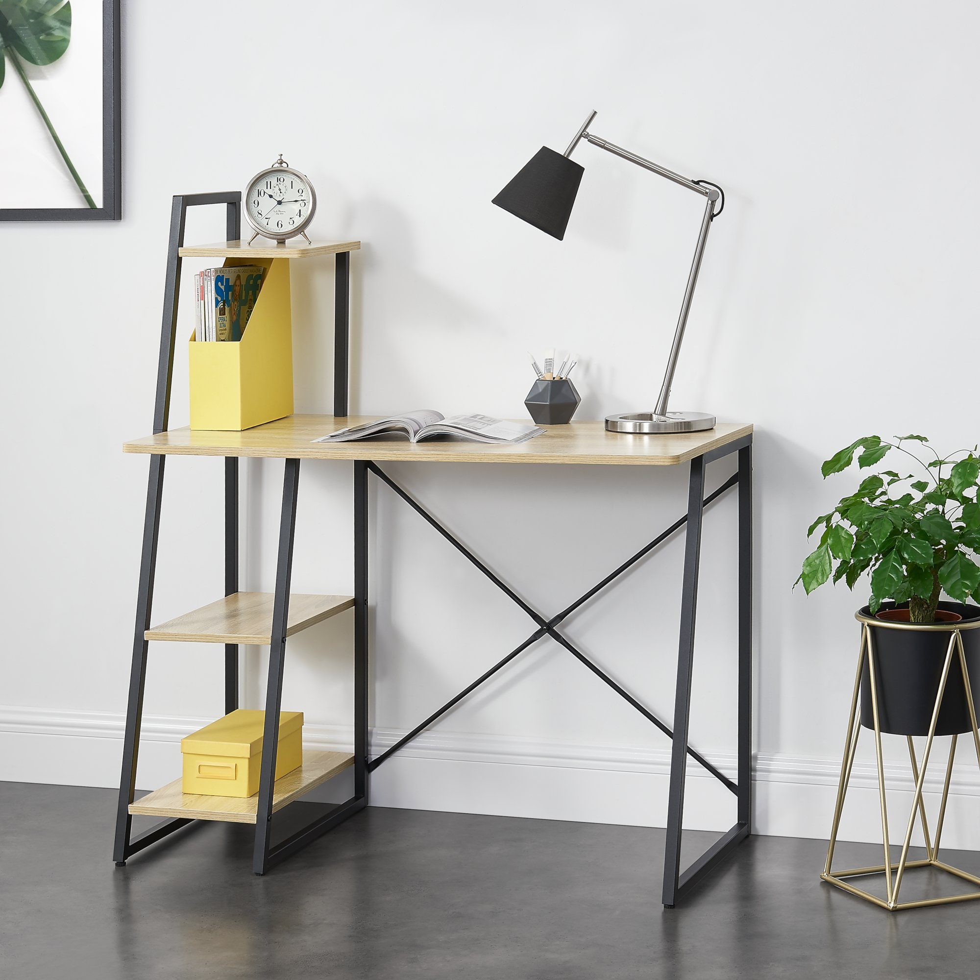 En Casa Regal Schreibtisch Aalborg Burotisch Mit Ablage Pc Tisch 117x102x50cm Schwarz Walnuss Optik Online Kaufen Otto