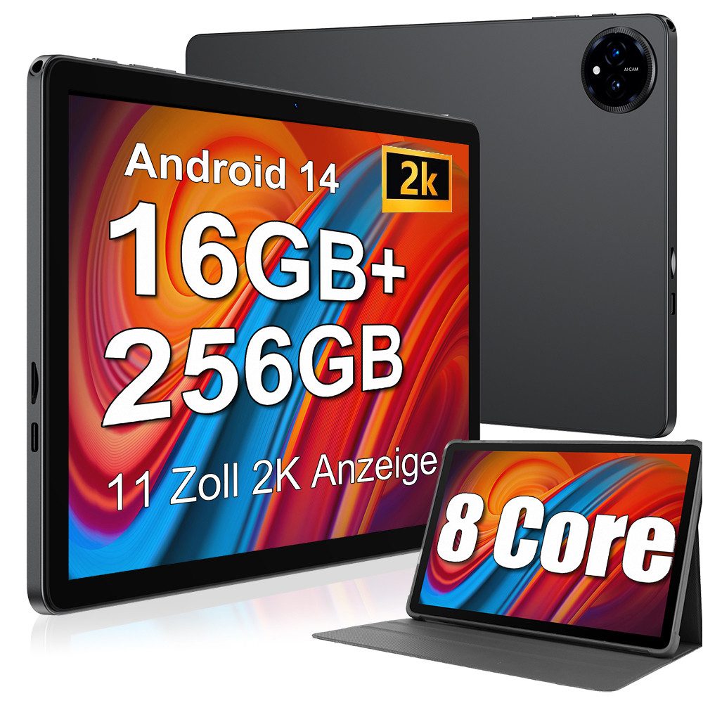 XGODY 11" 16GB+128GB Android 14 8Core (Kostenlose Gehärtete Folie,Lederetui) E-Book (11", 128 GB, 14, 5G WiFi, 11 Zoll Android 14,8-Core,Mit Tablet-Lederhülle, gehärtetes Glas)