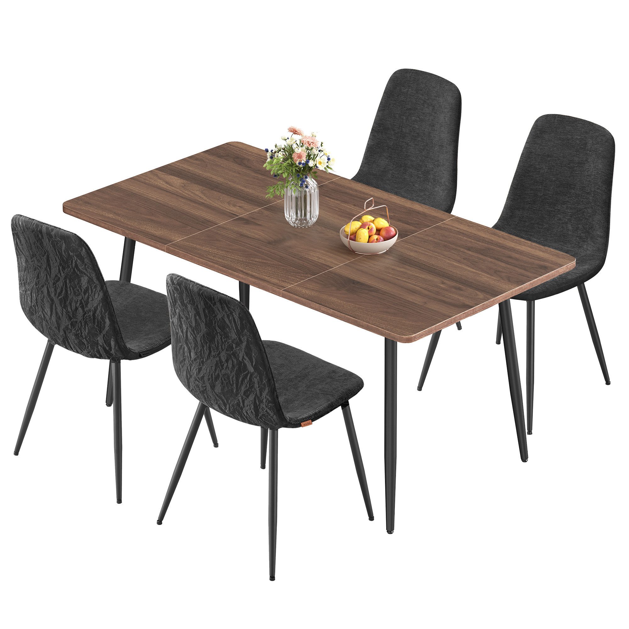 VASAGLE Essgruppe Esstisch mit 4 Esszimmerstühlen, (5-tlg., Esstisch mit 4 Esszimmerstühlen), für 4-6 Personen, schneller Aufbau, verstellbare Füße, pflegeleicht