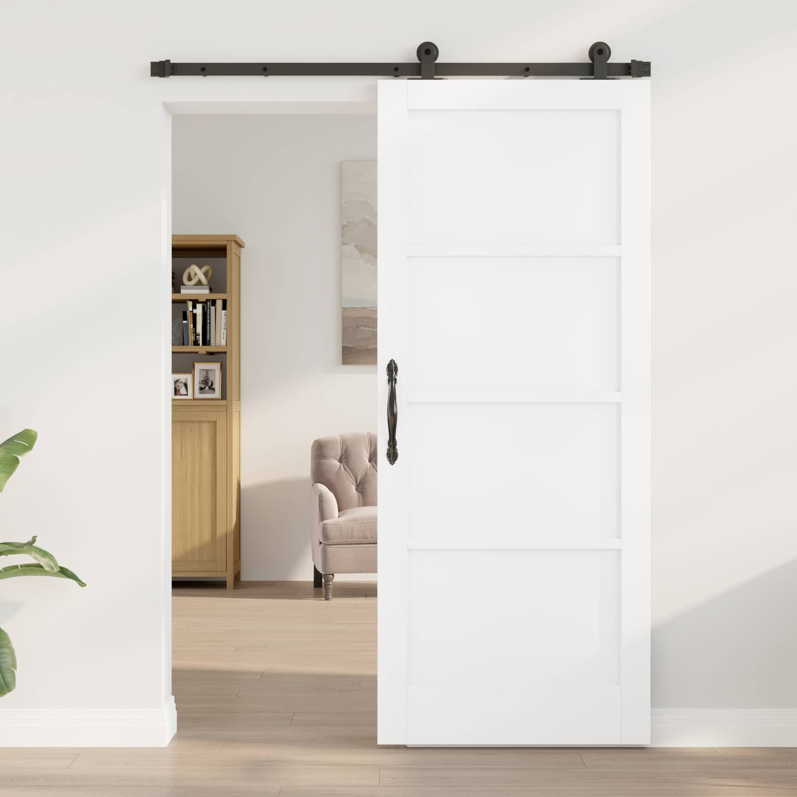 furnicato Schiebetür Massivholz 83 x 202 cm Weiß, Gleittür mit Stahl-Schiene und Bodenführung für den Innenbereich