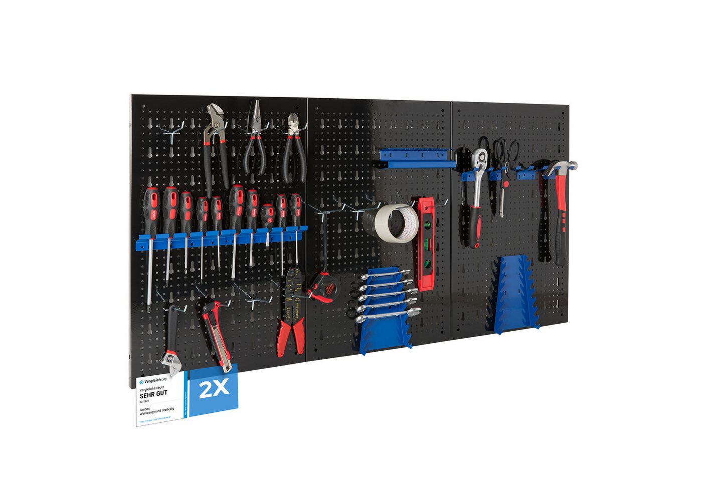 Arebos Lochwand Werkzeugwand dreiteilig, 34-teiliges Hakenset Rot / Blau, 6 Stk., (Set, 34-tlg)