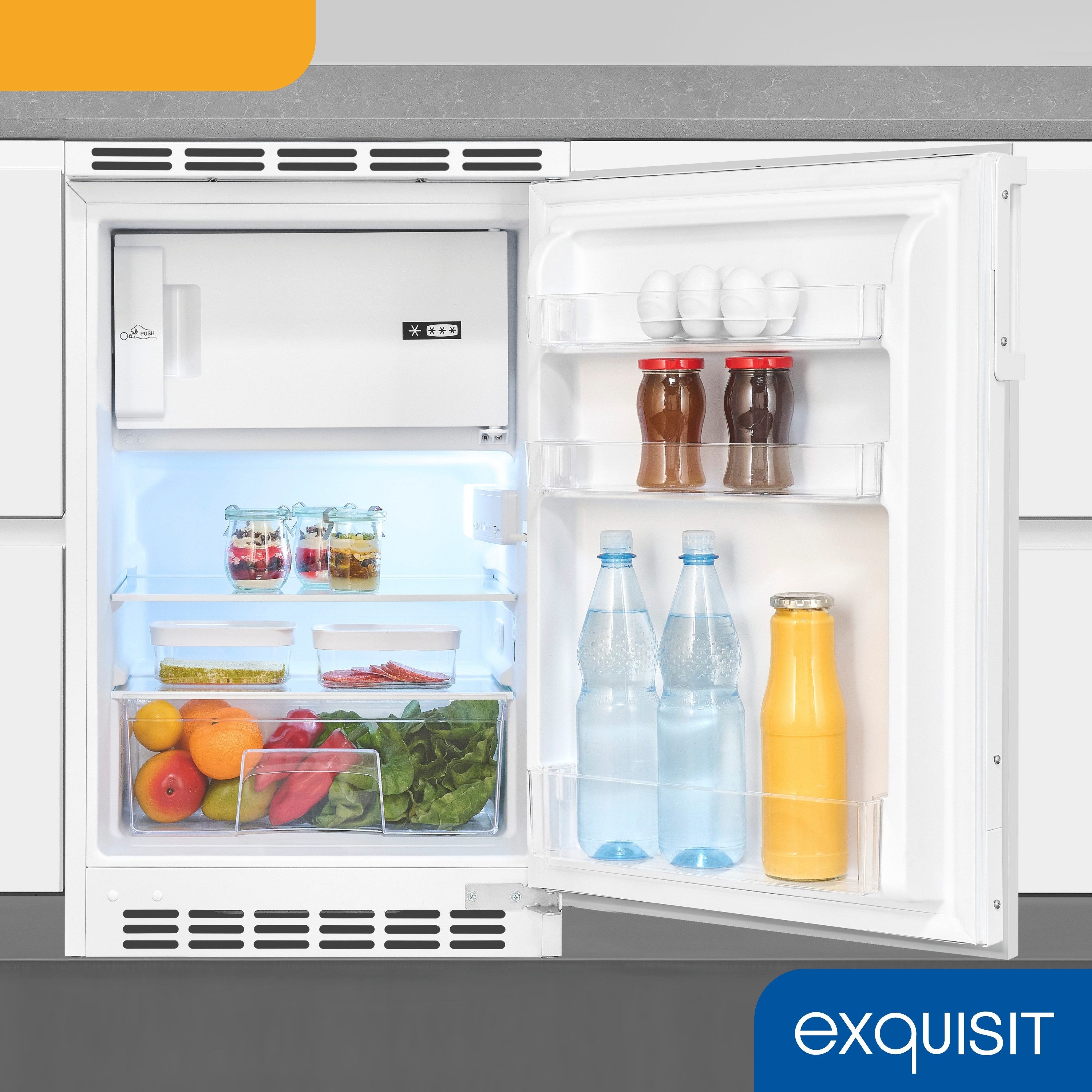 exquisit Einbaukühlschrank UKS115-3-081E, 81,5 cm hoch, 49,5 cm breit, Ideal zum Unterbauen in die Küchenzeile für kleine Küchen, Büroküchen – Bild 3 von 5