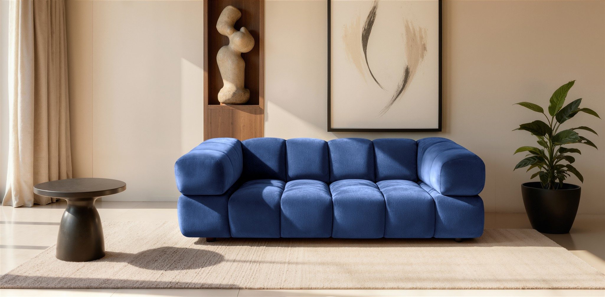 Fun Möbel 3-Sitzer Designersofa BLANCHE in Stoff Bluvel oder Puente, Rundumbezug