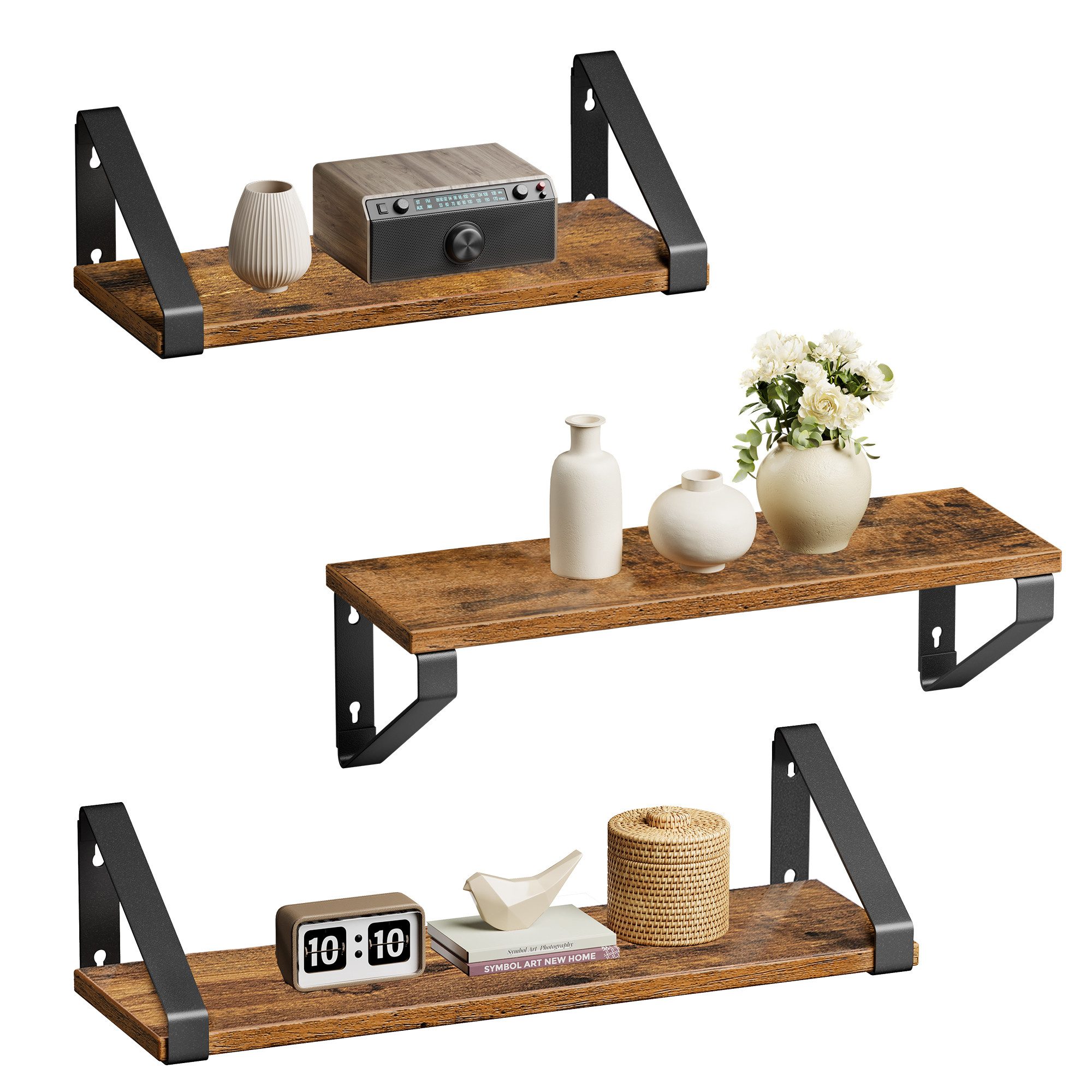 VASAGLE Wandregal Schweberegal, 3er Set, Regalbrett, 2 Montagemöglichkeiten, 3-tlg., 30/35/40 cm, für Wohnzimmer, Küche