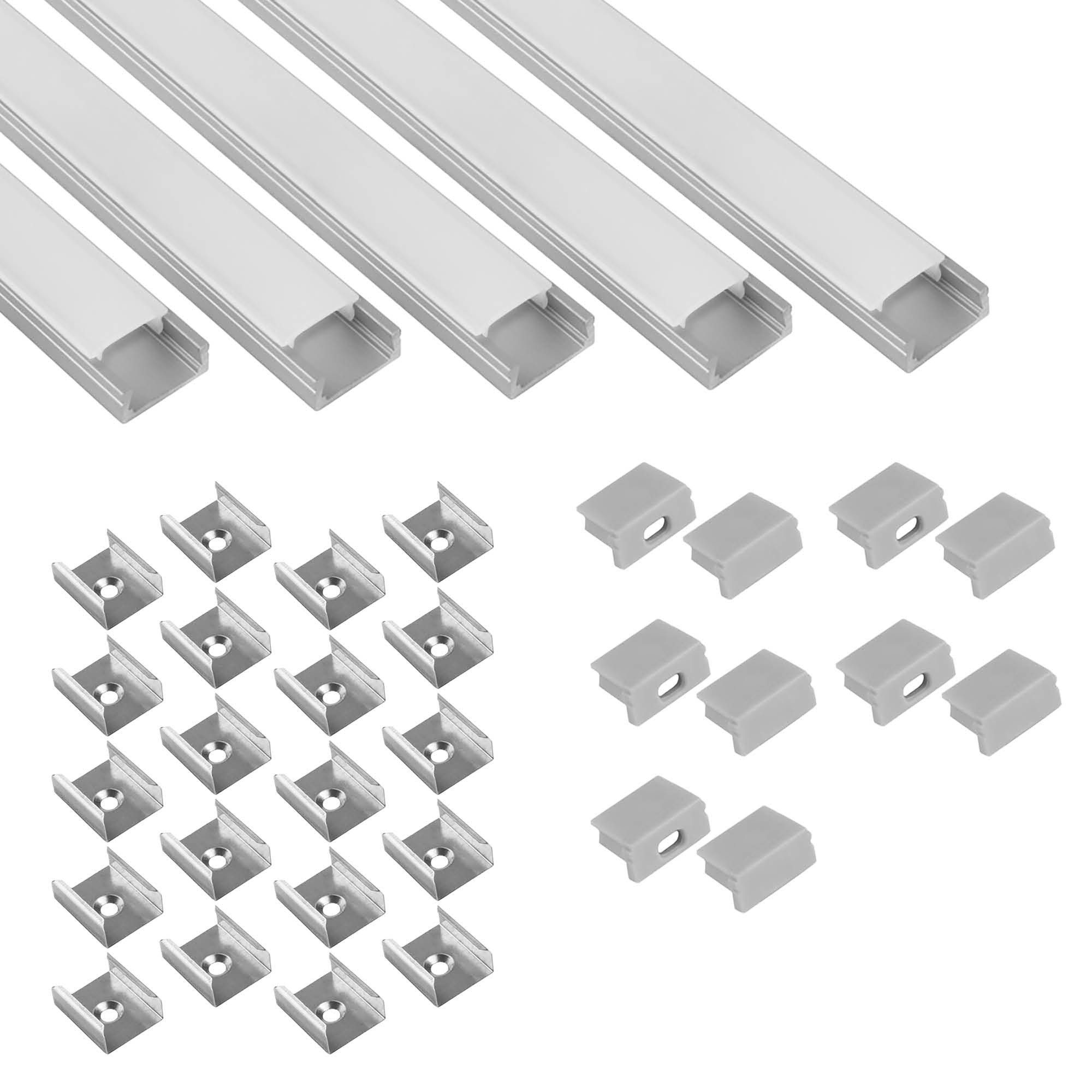 tktrading24 LED-Stripe-Profil 5x A15 LED Profil 2m - Silber inkl. Abdeckung, Halter & Endkappen