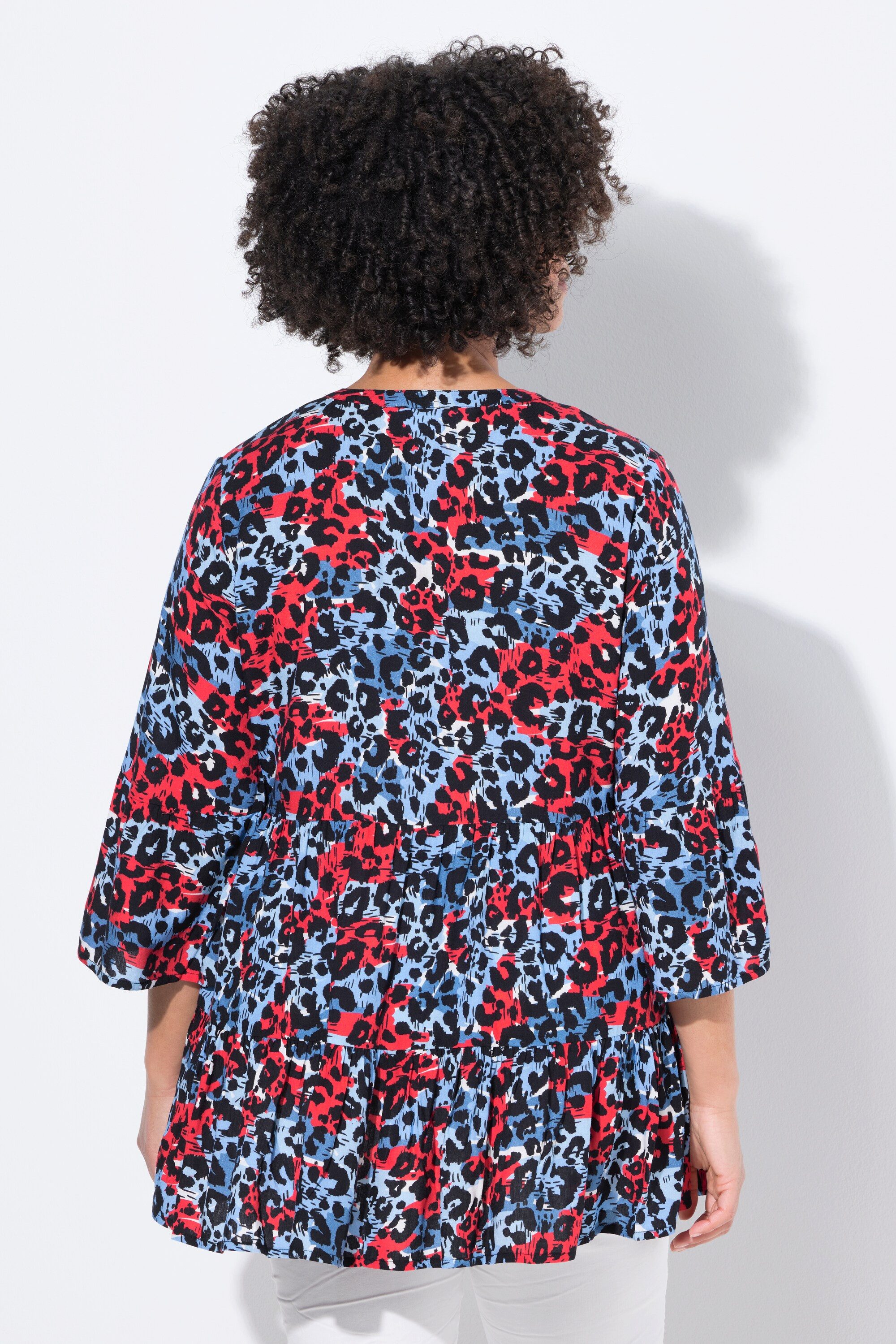 Angel of Style Tunika Bluse A-Linie farbiges Leo-Muster Volants