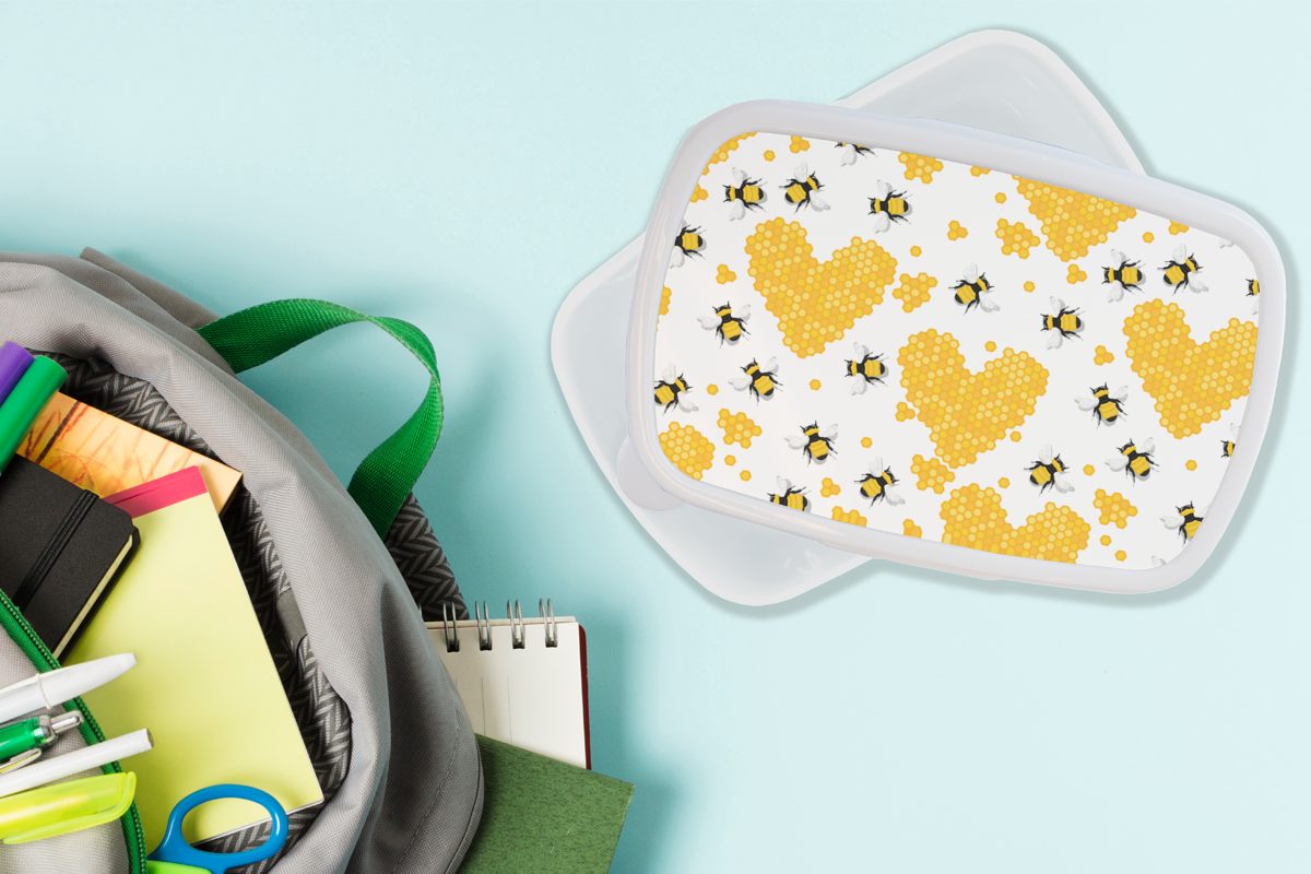 und weiß - Brotbox (2-tlg), Brotdose, Kinder Erwachsene, MuchoWow für für Valentinstag Kunststoff, Mädchen Biene - Lunchbox Honig, und Jungs