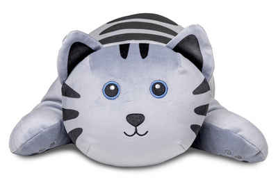 Uni-Toys Kuscheltier Plüsch-Kissen Katze grau - ultra-weich - 55 cm (Länge) - Plüschtier, zu 100 % recyceltes Füllmaterial